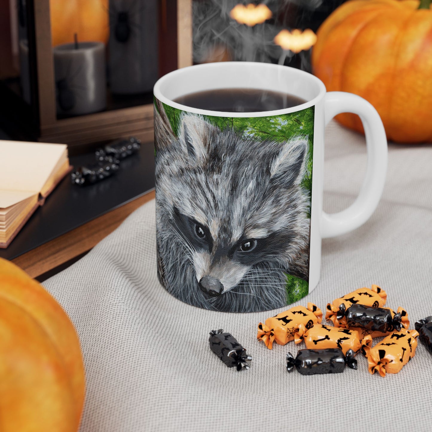 Raccoon Art Ceramic Mug — Forest Wildlife Coffee Cup (11oz & 15oz)