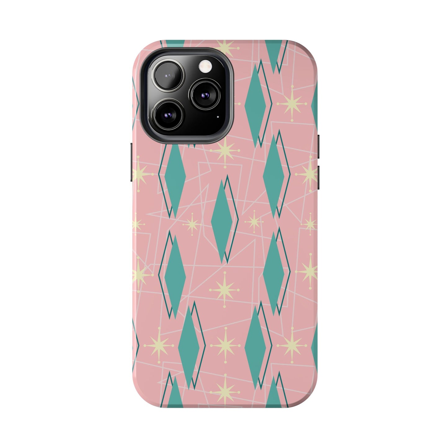 1950s Retro Star and Diamond Pattern in Pink and Green Tough iPhone Case