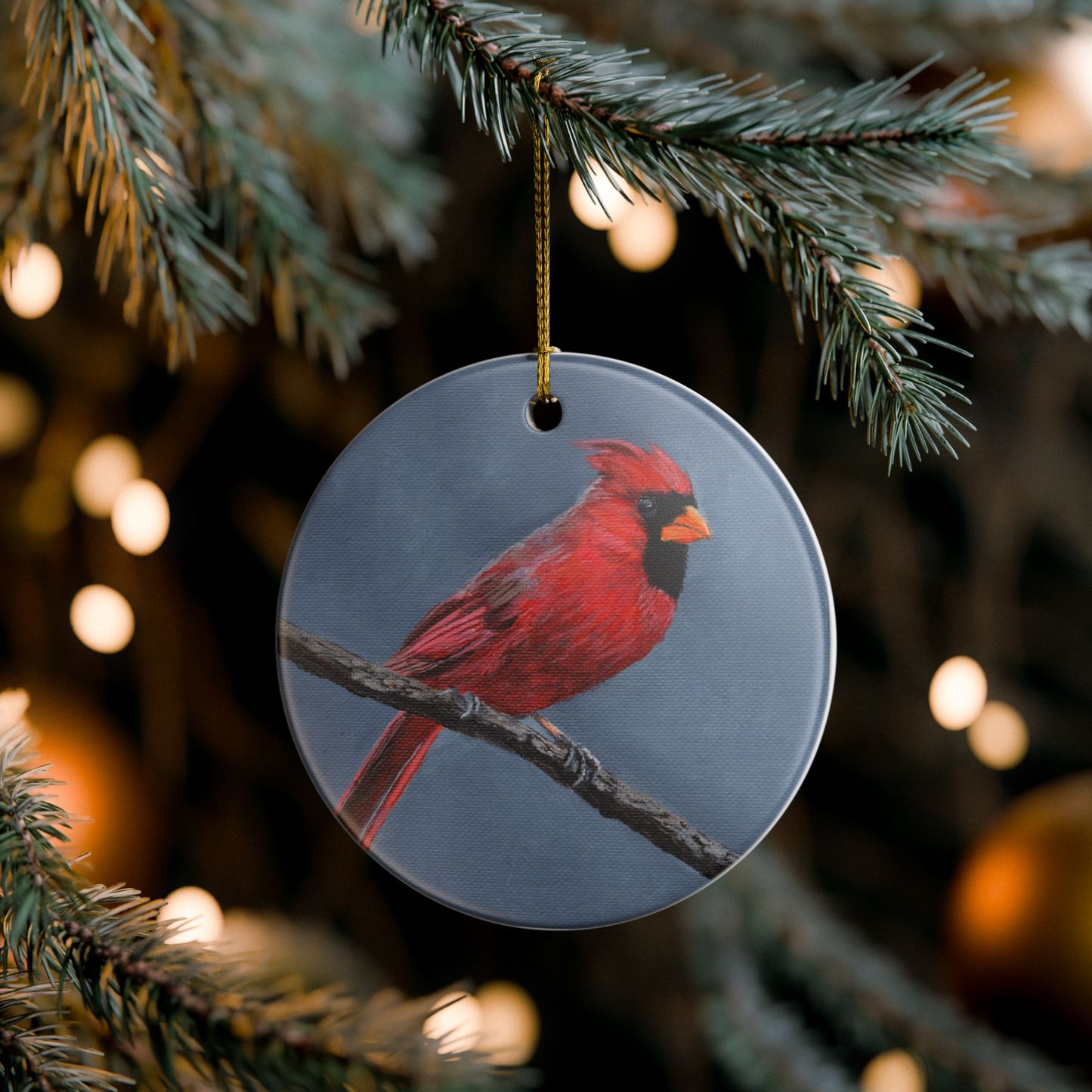 Cardinal Ceramic Ornament — Red Bird Holiday Decoration