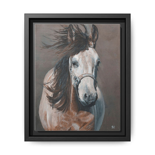 Framed Horse Canvas Print — Windblown Equine Portrait, Matte Finish