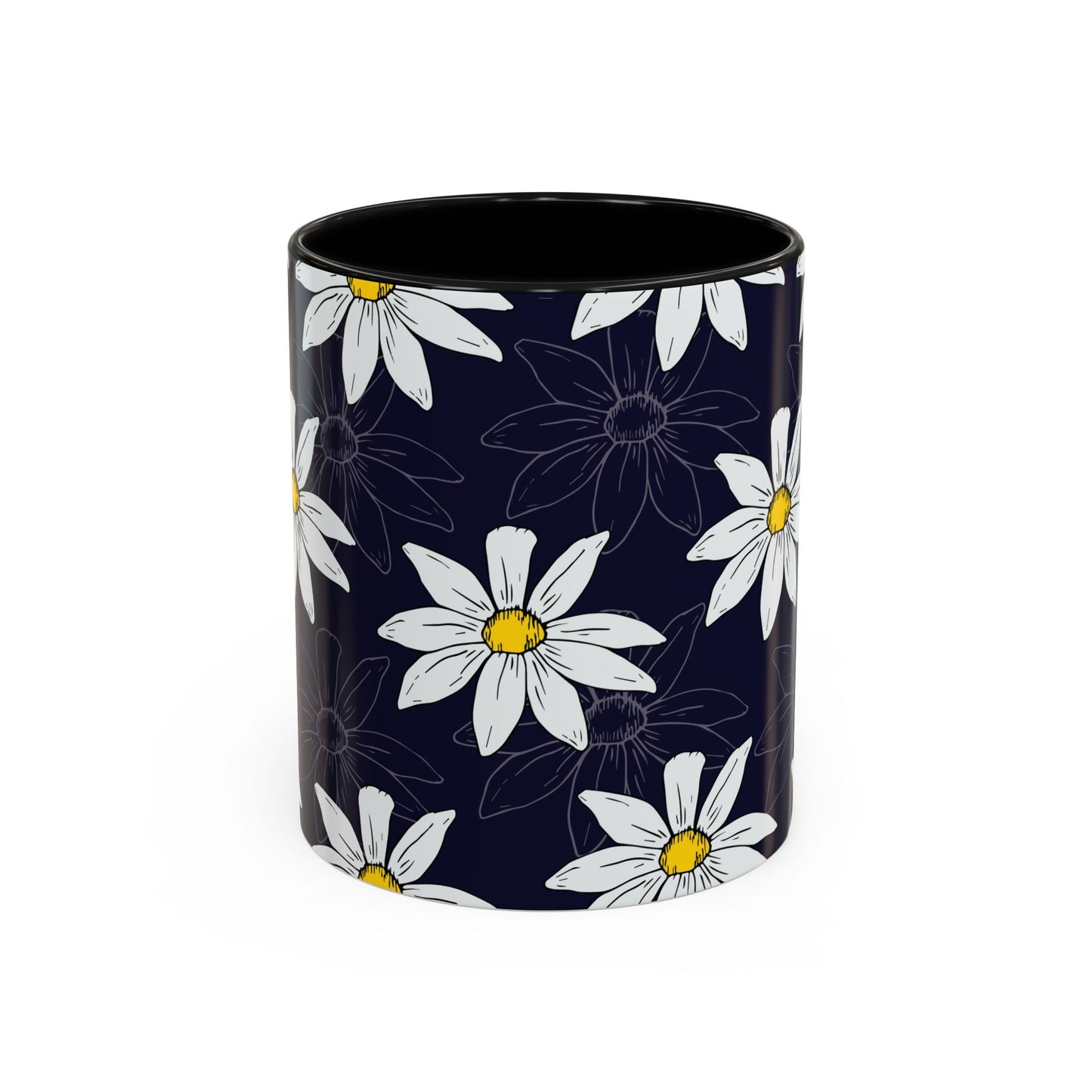 Daisies on Dark Blue Accent Coffee Mug (11, 15oz)