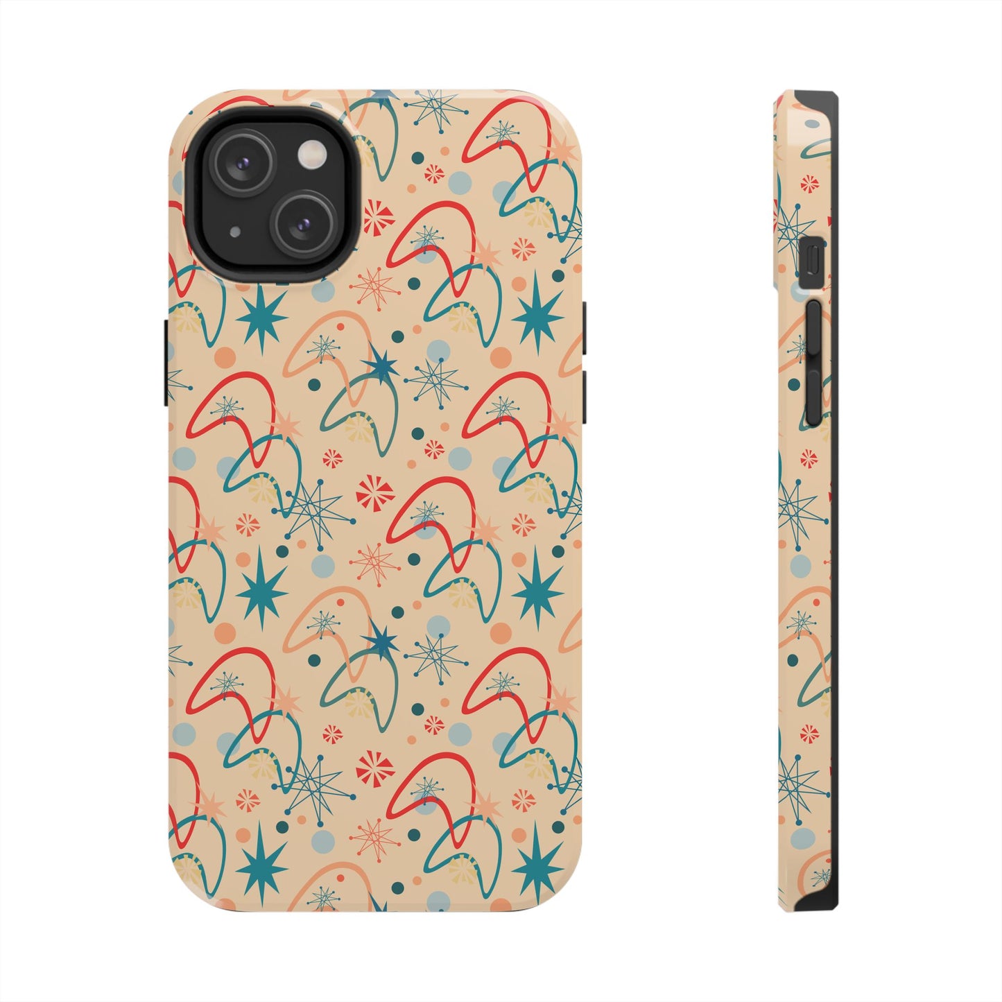 1950s Atomic Age Retro Pattern in Beige Tough iPhone Case