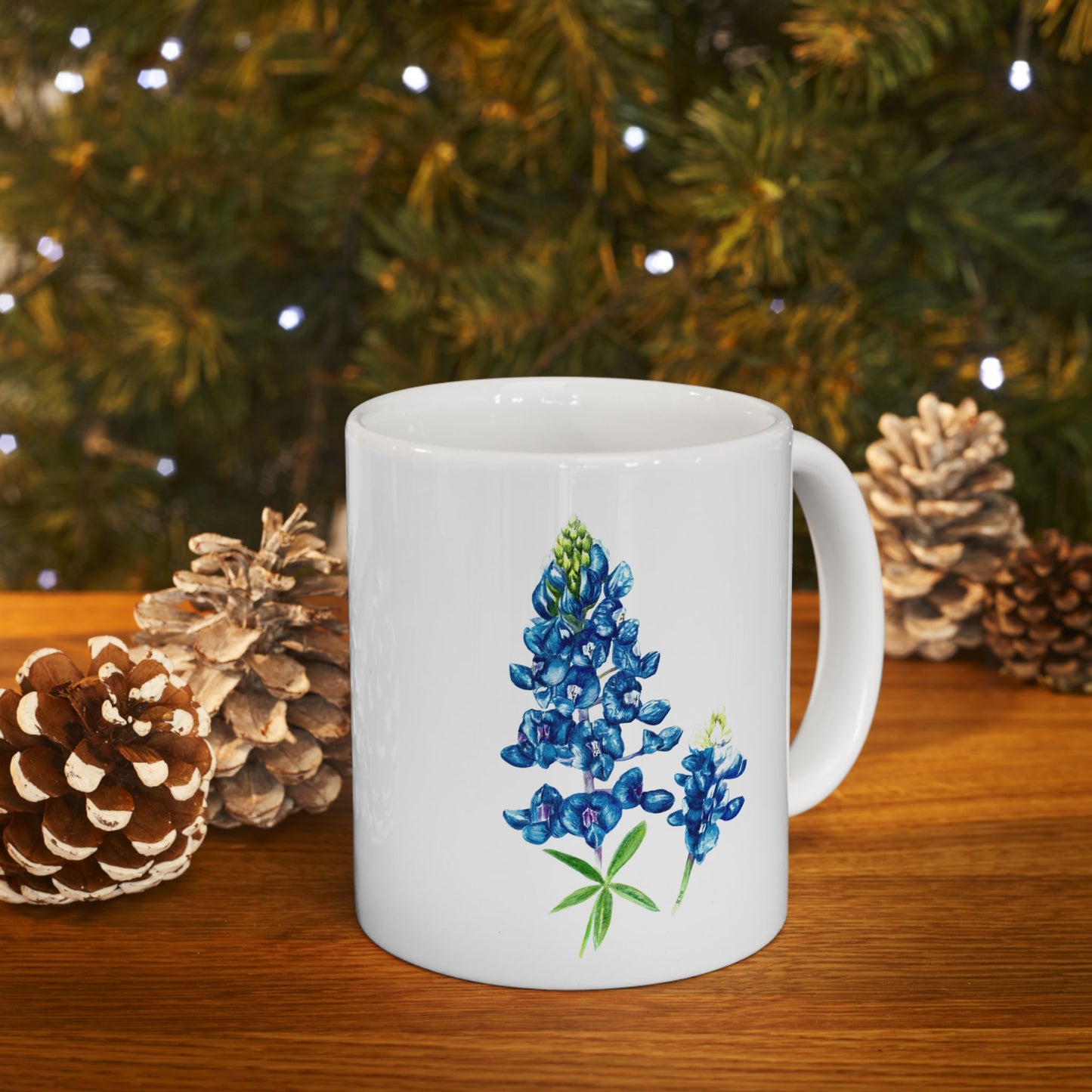 Bluebonnet Floral Ceramic Mug — Hand-Painted Bluebonnet Flowers Coffee Cup (11oz, 15oz)