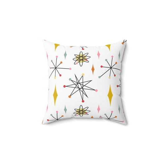 Mid-Century Starburst Decorative Pillow — Retro Atomic Pattern Throw Pillow