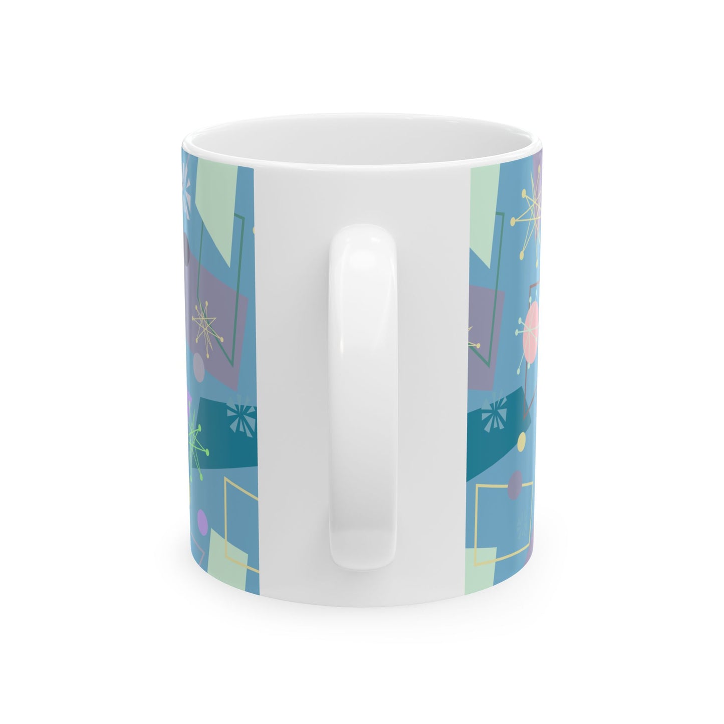 Retro Geometric Ceramic Mug — Mid-Century Modern Atomic Pattern (11oz & 15oz)