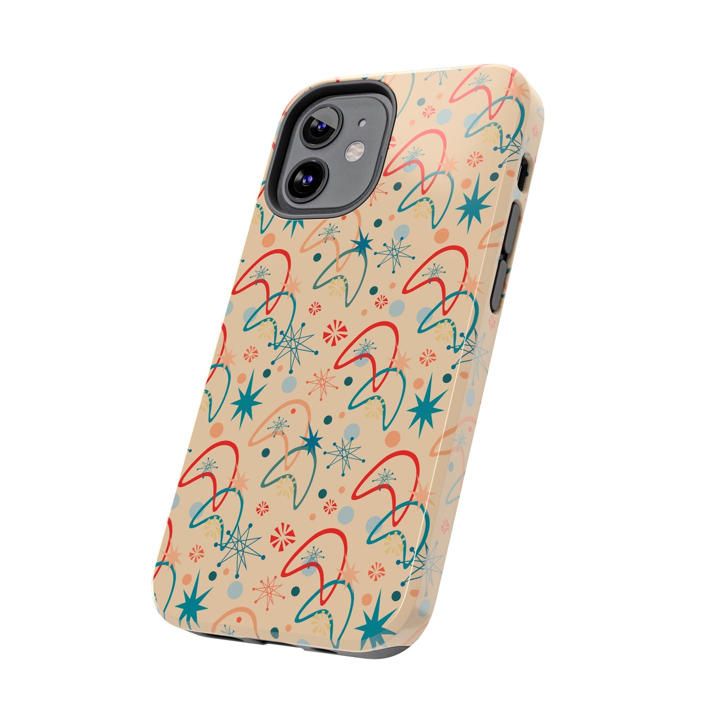 1950s Atomic Age Retro Pattern in Beige Tough iPhone Case