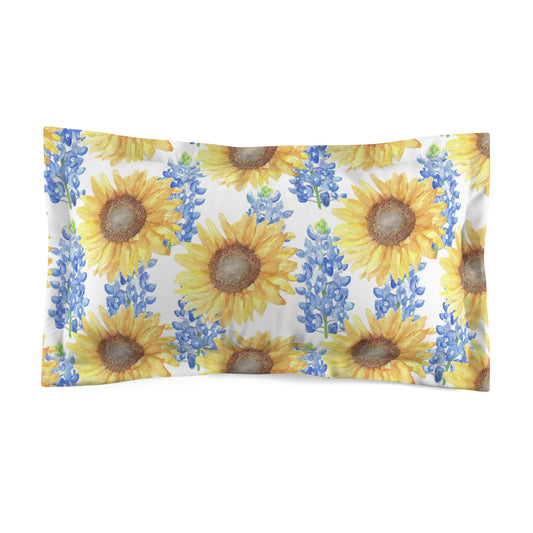 Sunflower & Bluebonnet Pillow Sham — Watercolor Floral Microfiber Pillowcase