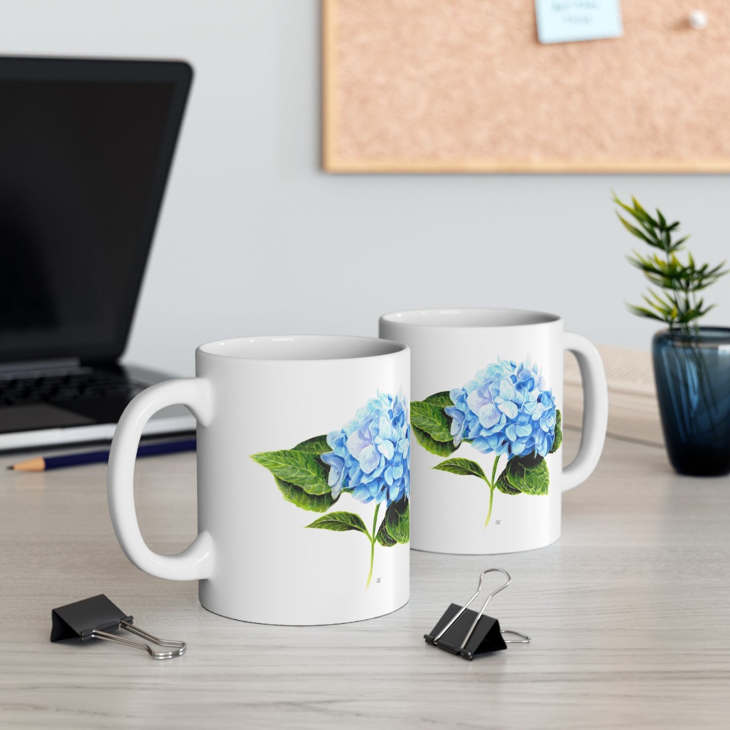 Hydrangea Ceramic Mug — Blue Floral Coffee Cup (11oz & 15oz)