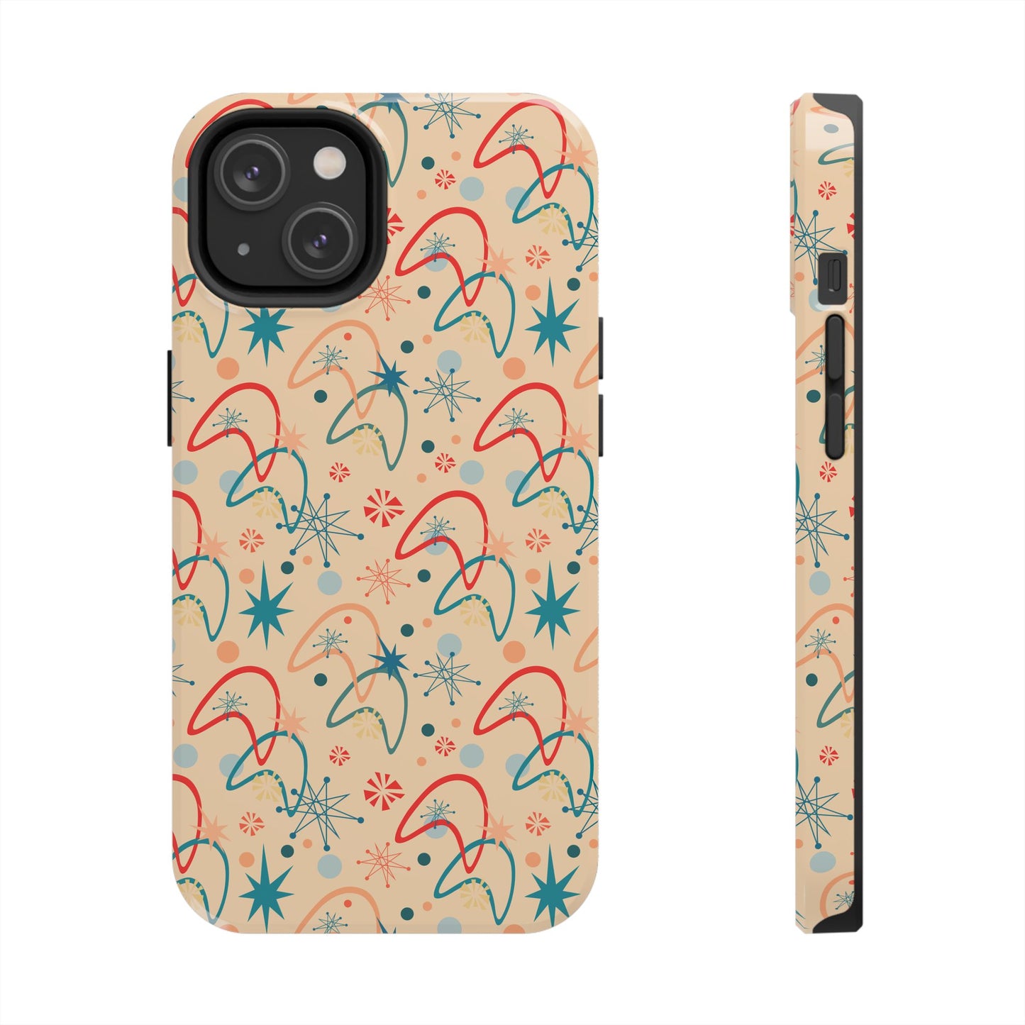 1950s Atomic Age Retro Pattern in Beige Tough iPhone Case