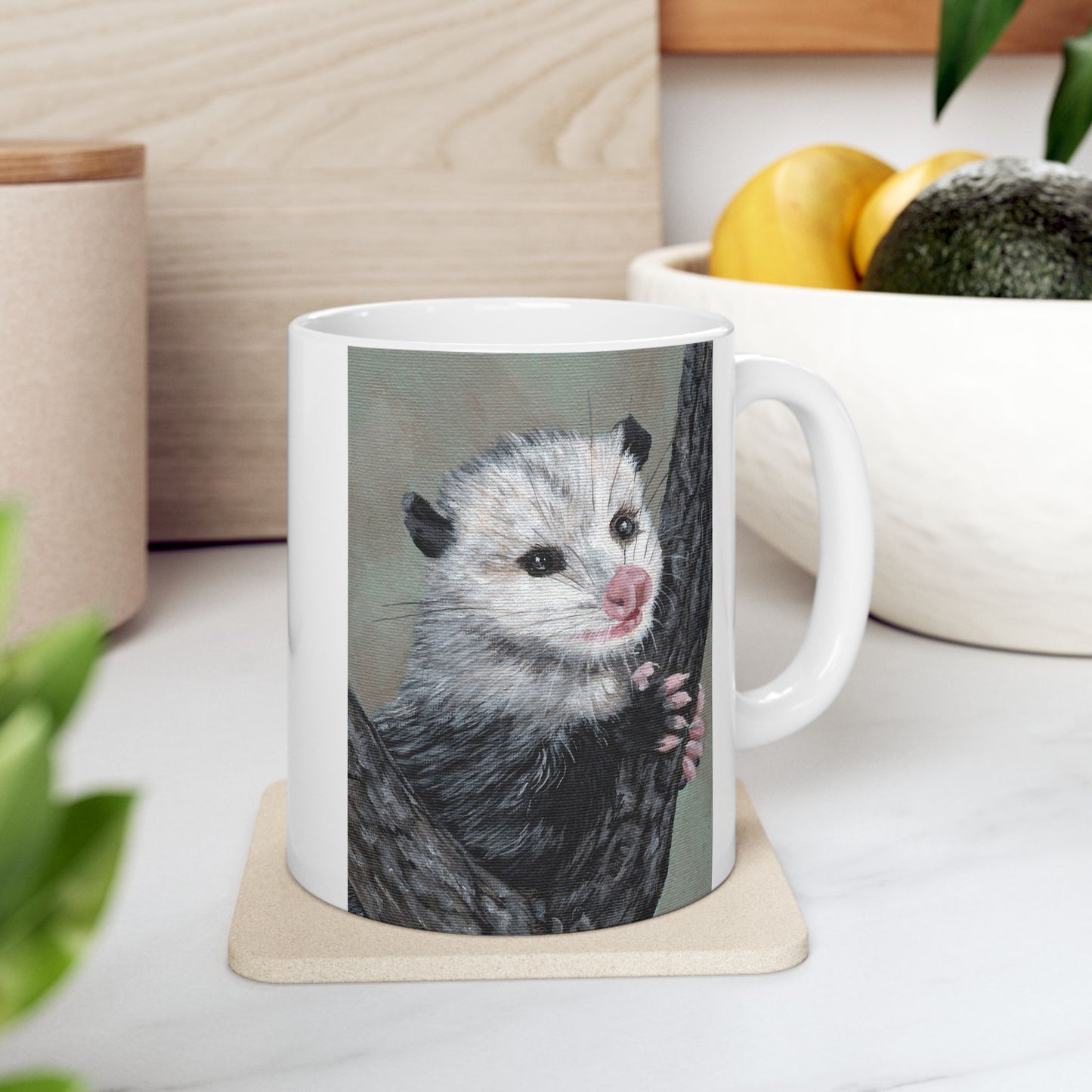 Opossum Art Ceramic Mug — Cute Wildlife Tree-Climbing Possum Coffee Cup (11oz/15oz)
