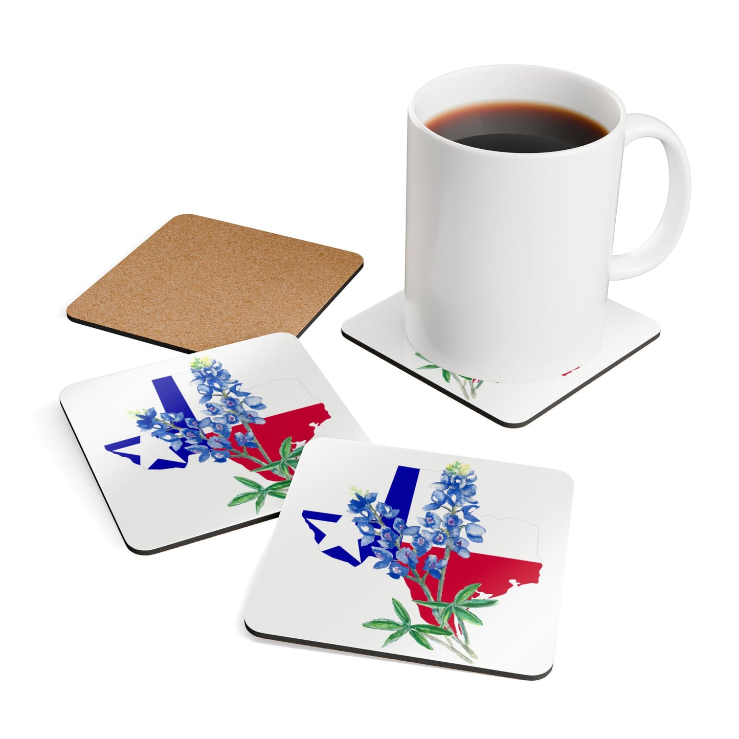 Texas Flag Bluebonnet Cork Coaster Set – 4 Pack