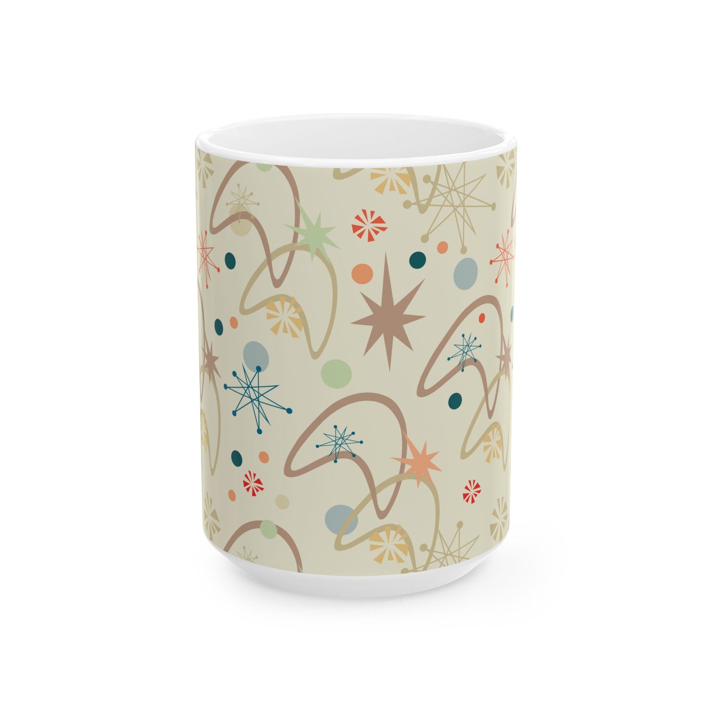Mid-Century Starburst Ceramic Mug – Retro Atomic Pattern Coffee Cup (11oz/15oz)