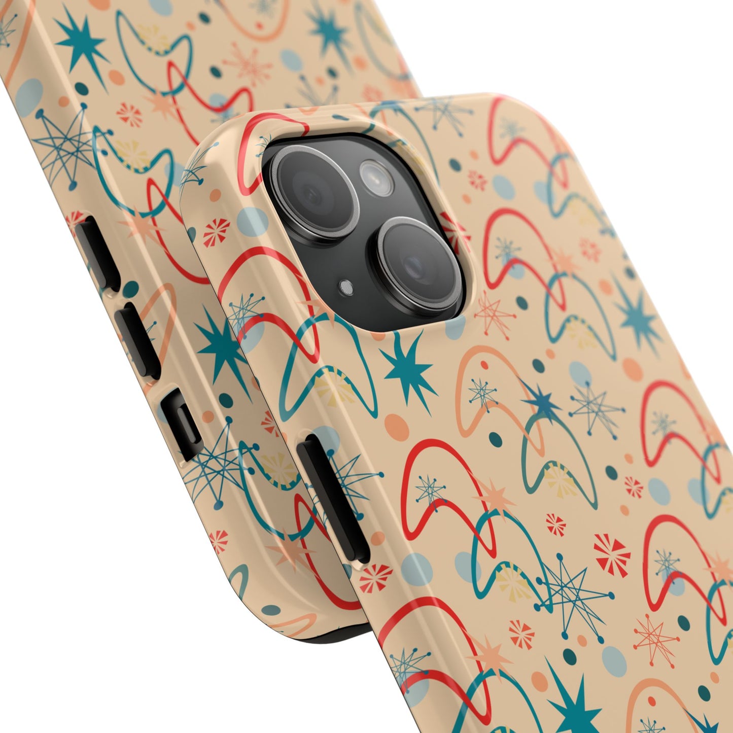 1950s Atomic Age Retro Pattern in Beige Tough iPhone Case