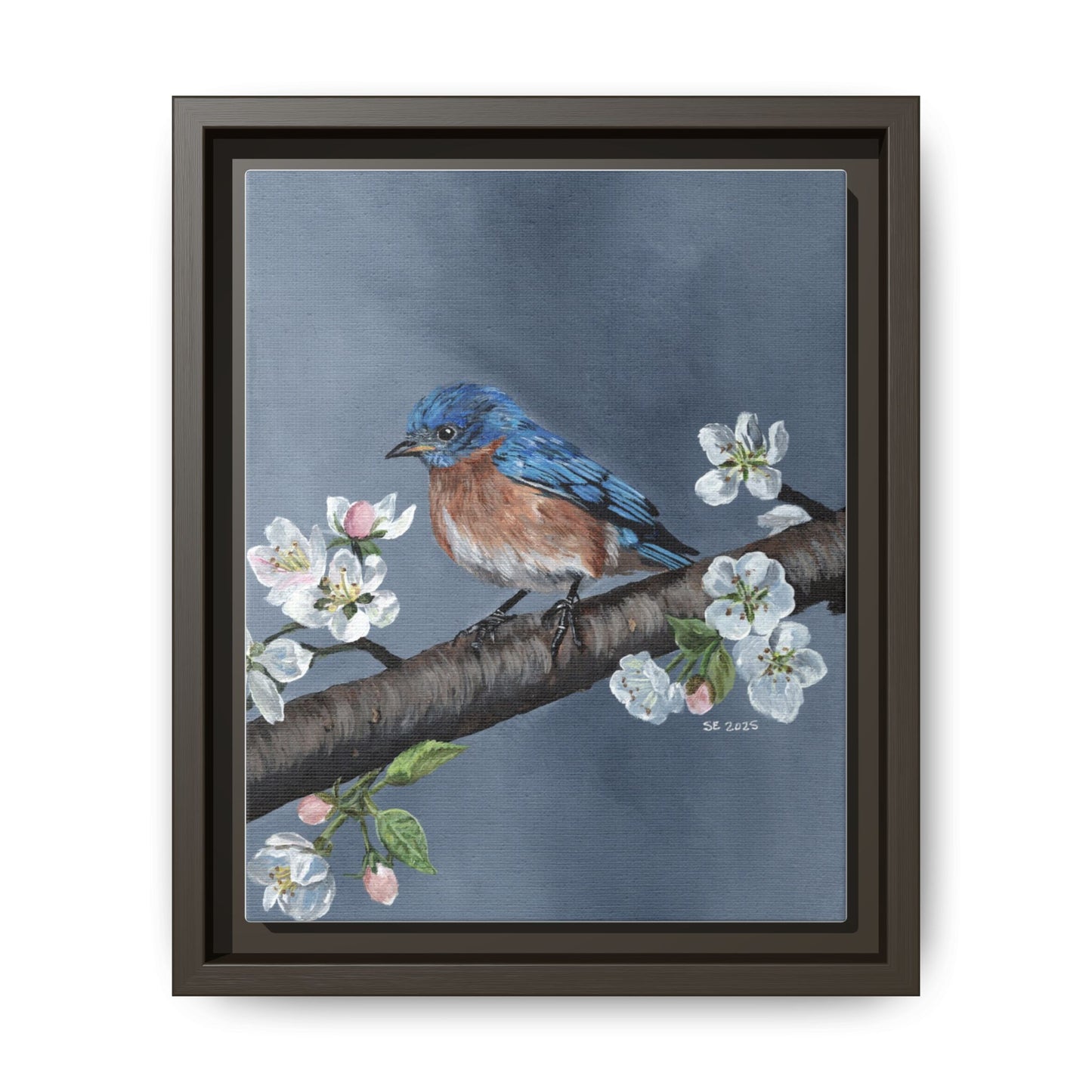 Framed Bluebird Canvas Art — Spring Blossoms Wall Print