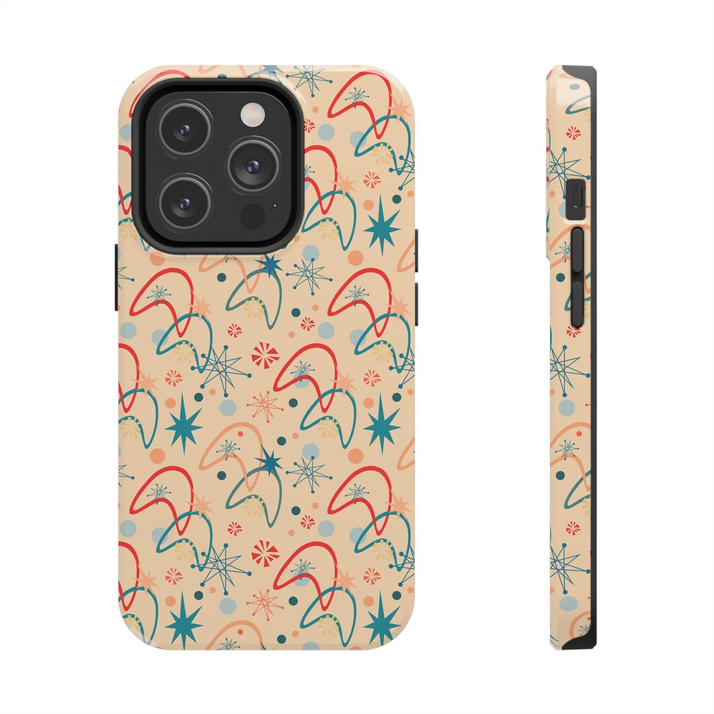 1950s Atomic Age Retro Pattern in Beige Tough iPhone Case