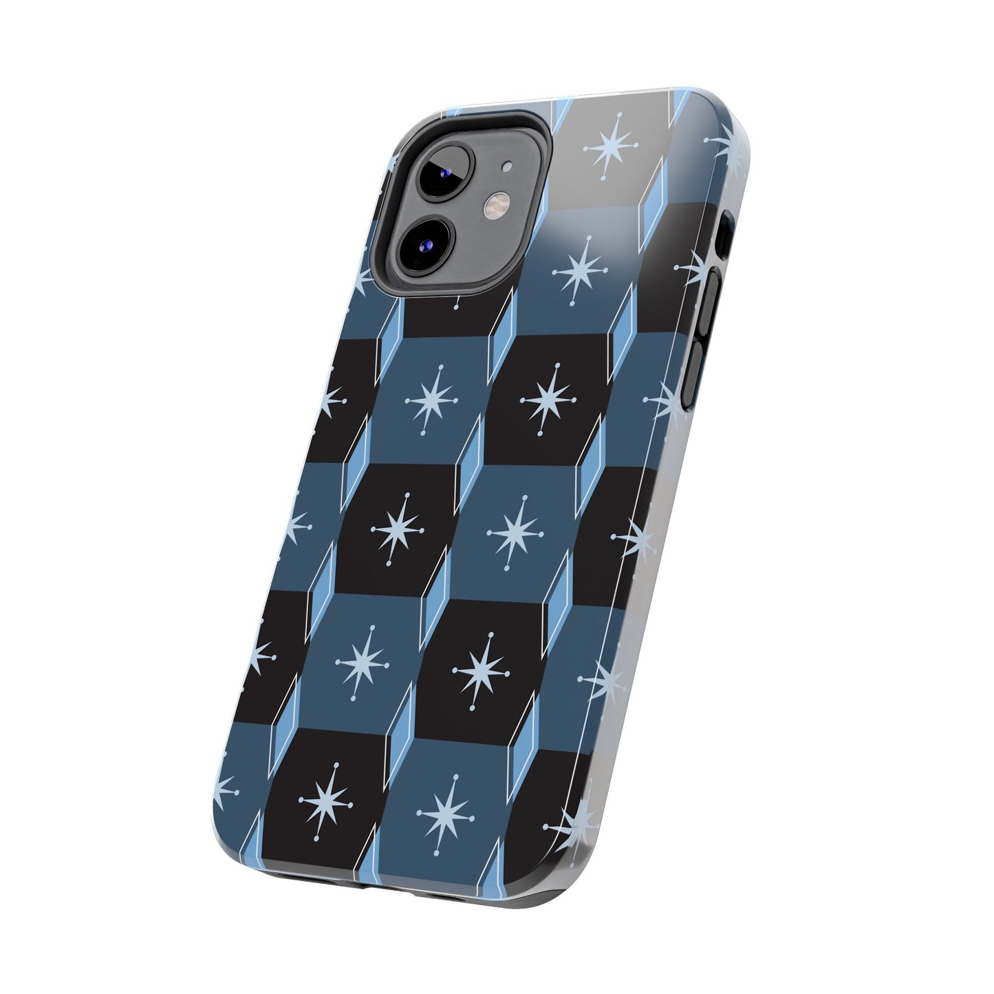 Blue and Black Diamond and Square Pattern Tough iPhone Cases