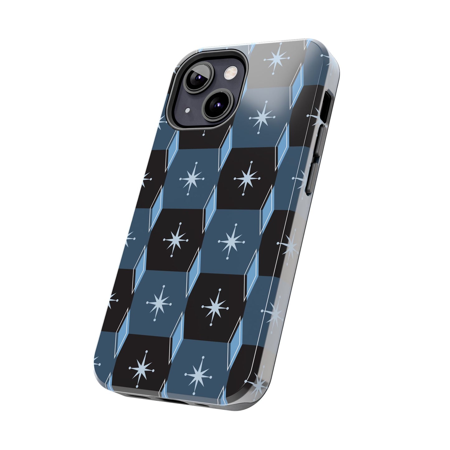 Blue and Black Diamond and Square Pattern Tough iPhone Cases