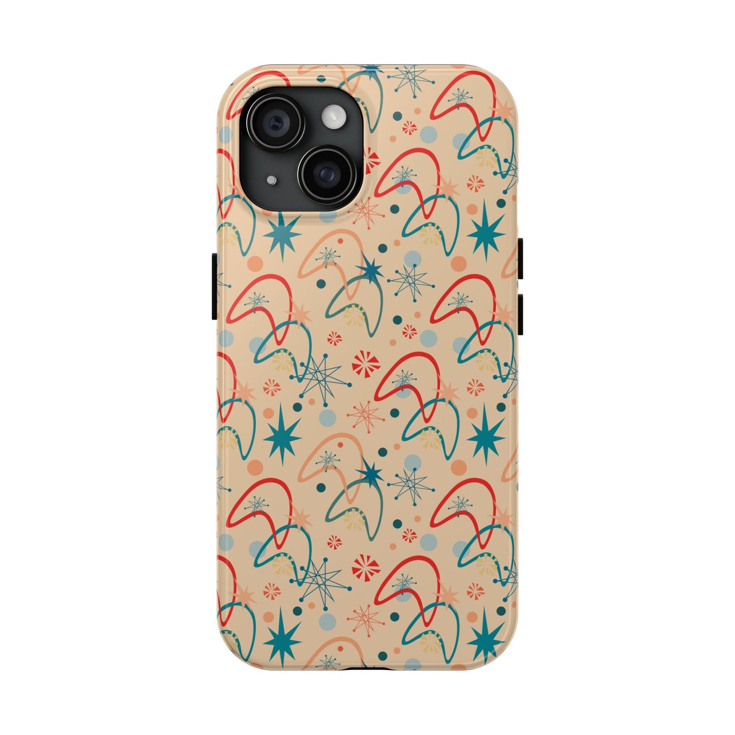 1950s Atomic Age Retro Pattern in Beige Tough iPhone Case