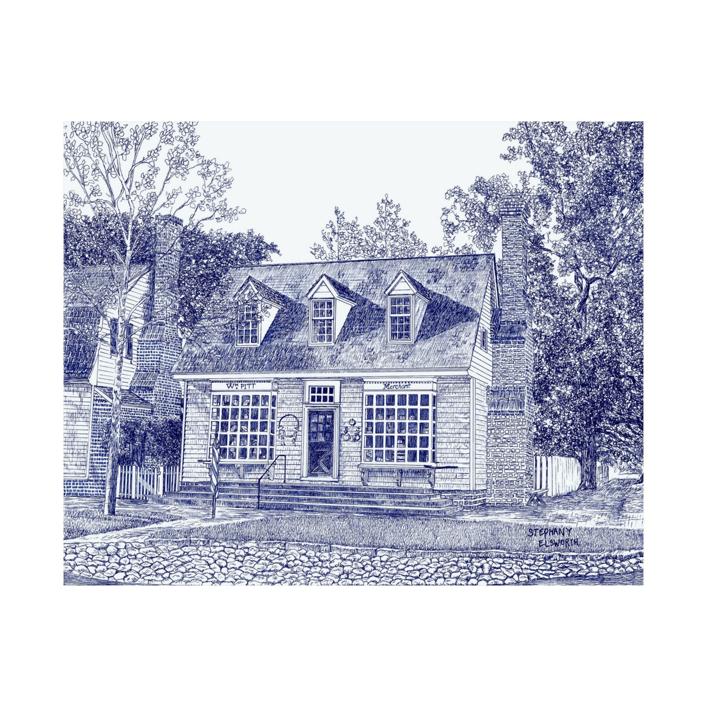 Colonial Williamsurg's William Pitt Shop in Blue Poster — Matte Horizontal Architectural Print