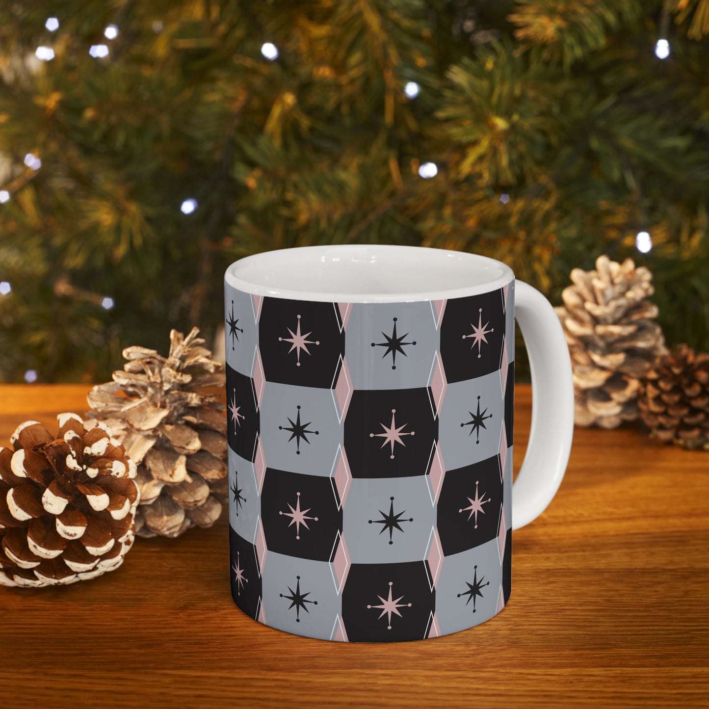 Mid-Century Starburst Ceramic Mug — Retro Geometric 11oz & 15oz