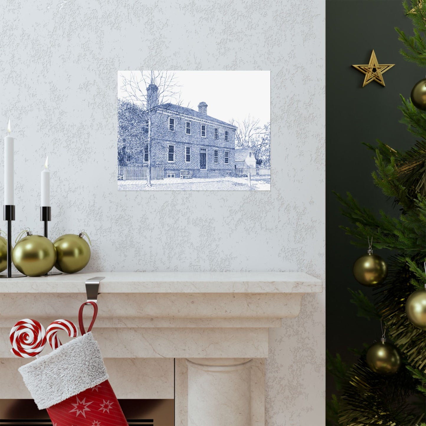 Colonial Williamsburg's Wythe House in Blue Poster — Matte Horizontal Architectural Print