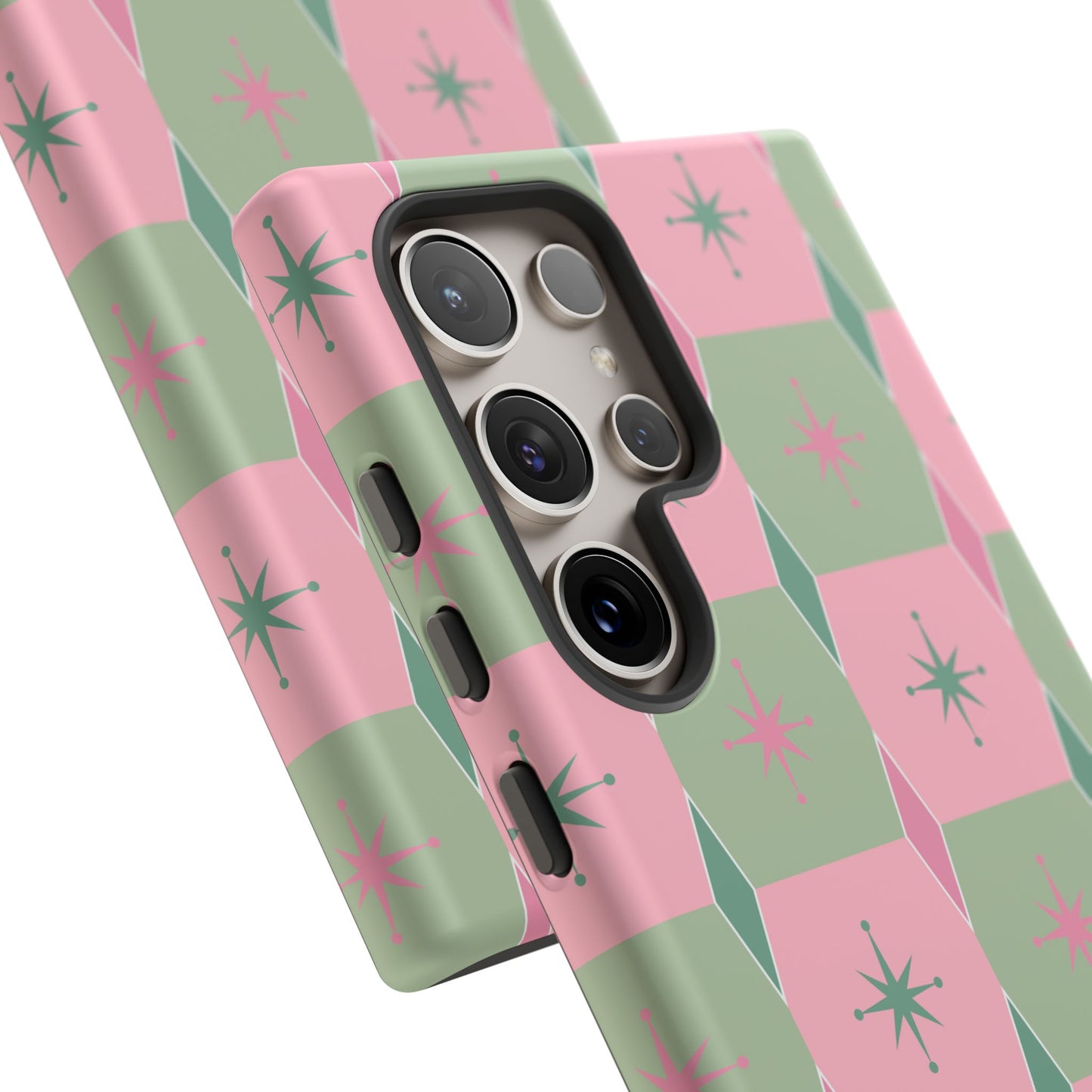 1950s Retro Square and Diamond Pattern in Pink and Green Tough Cases