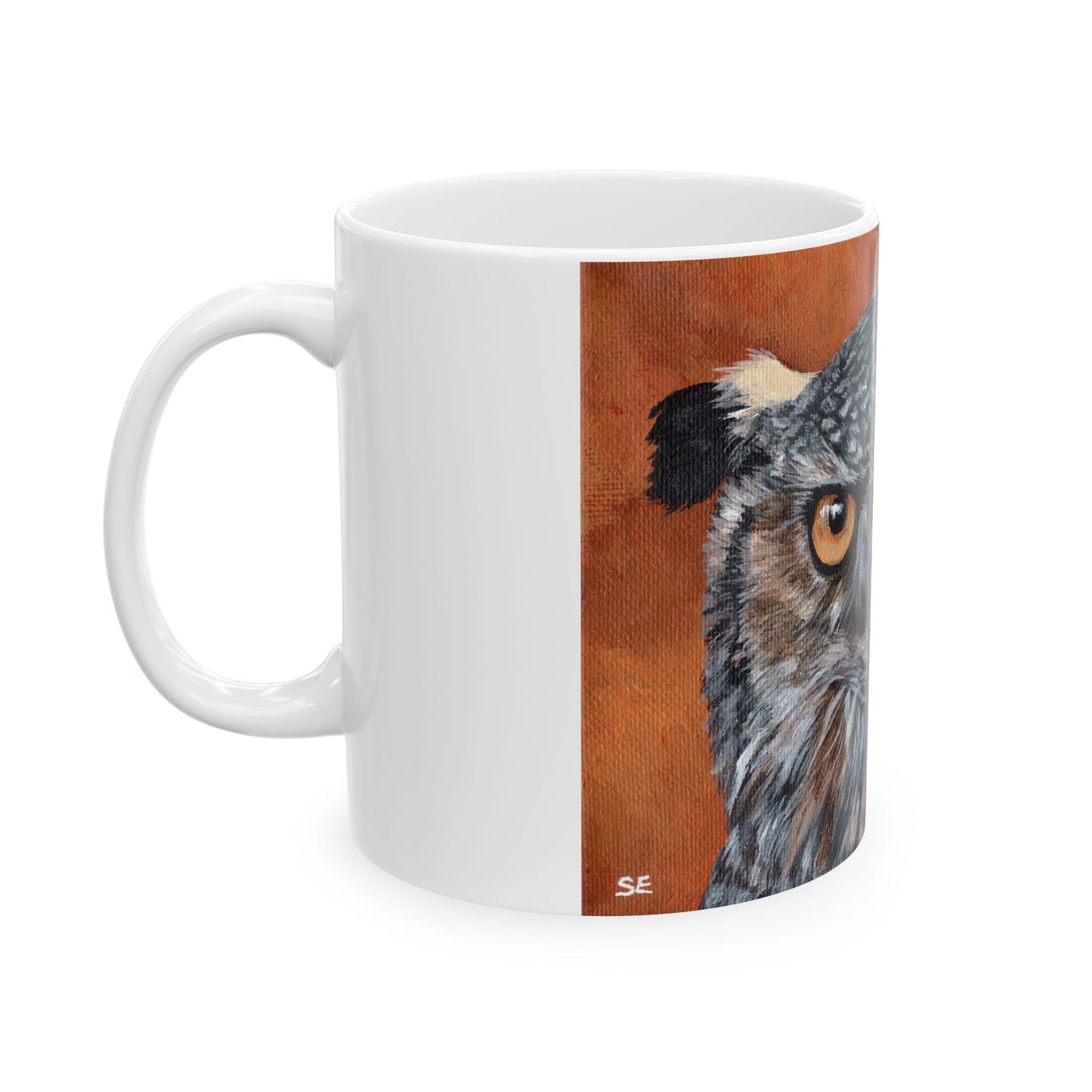 Owl Portrait Ceramic Mug — Realistic Brown Owl Coffee Cup (11oz & 15oz)