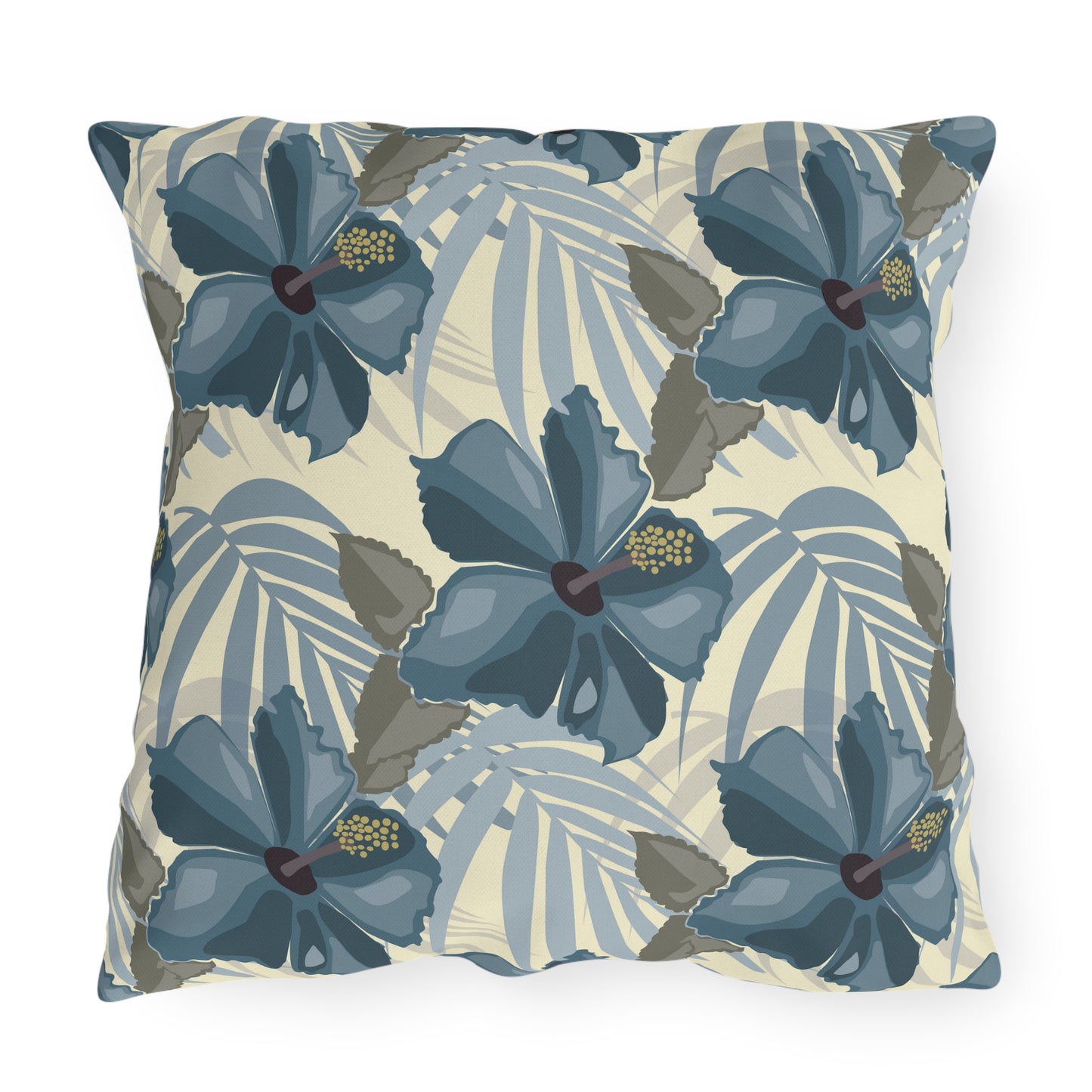 Blue Hibiscus in Earthtones Outdoor Pillows