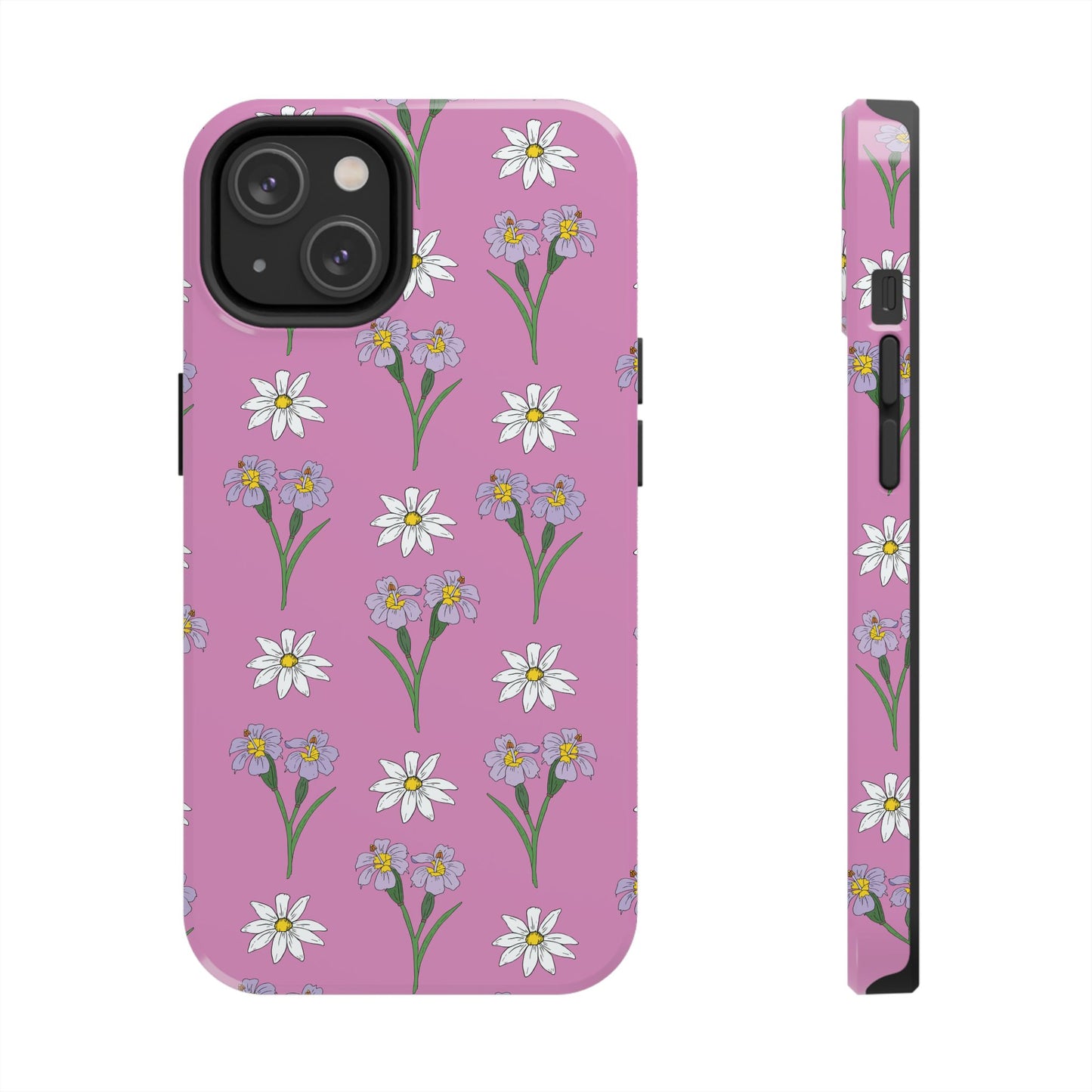 Daisy and Blue Flower Pattern on Pink Tough iPhone Cases