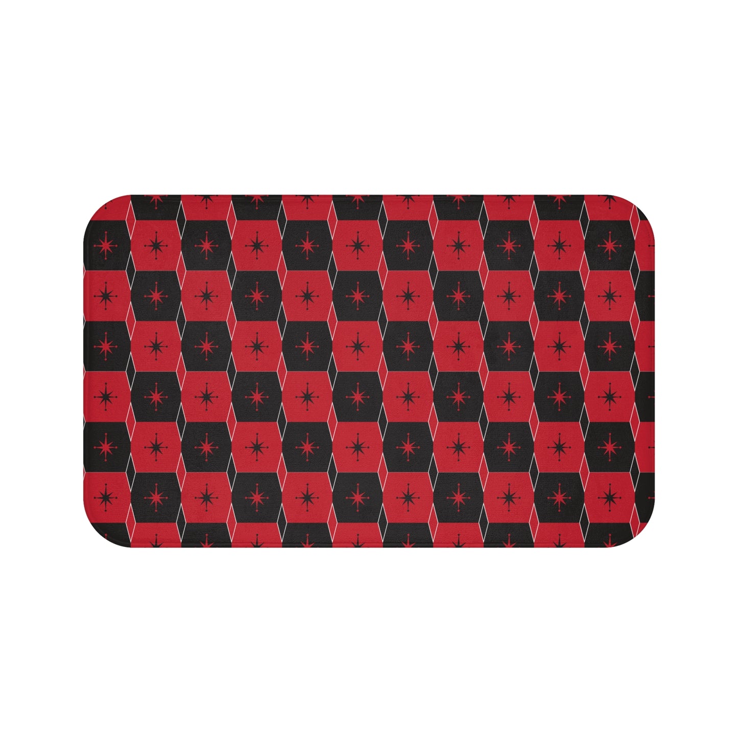 Retro Red & Black Star Pattern Bath Mat