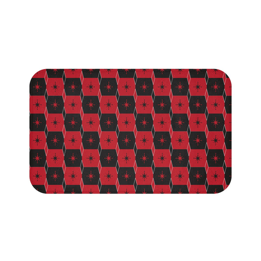 Retro Red & Black Star Pattern Bath Mat