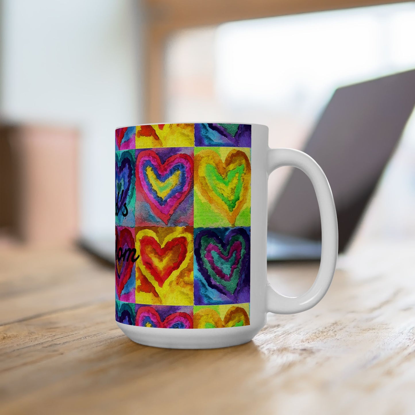 World's Best Mom Ceramic Mug — Colorful Watercolor Hearts, Mother's Day Gift (11oz & 15oz)