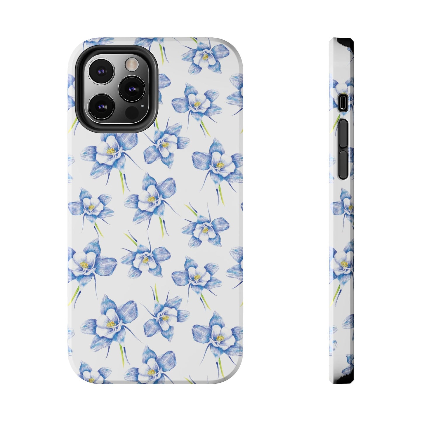 Blue Columbine Watercolor Flower Pattern Tough iPhone Cases