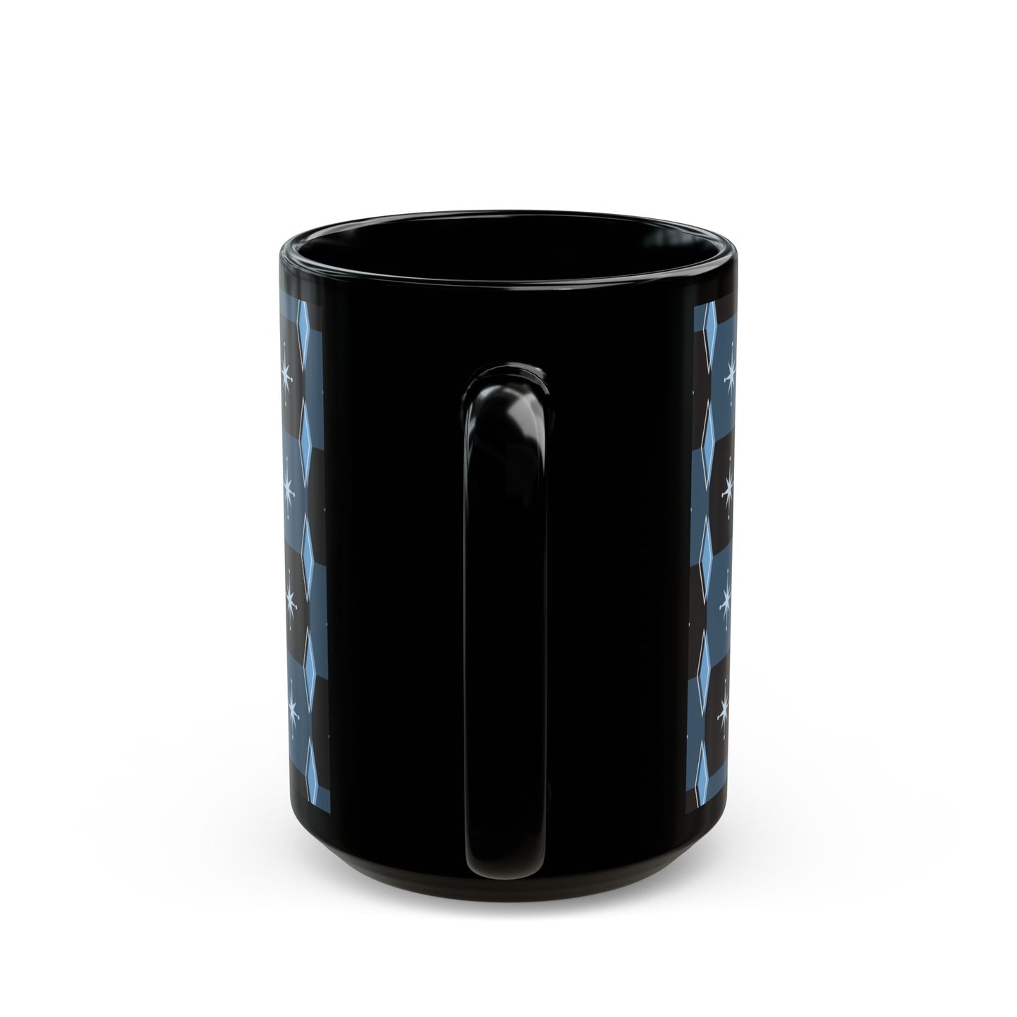 Retro Starburst Pattern Black Coffee Mug — Mid-Century Geometric 11oz/15oz