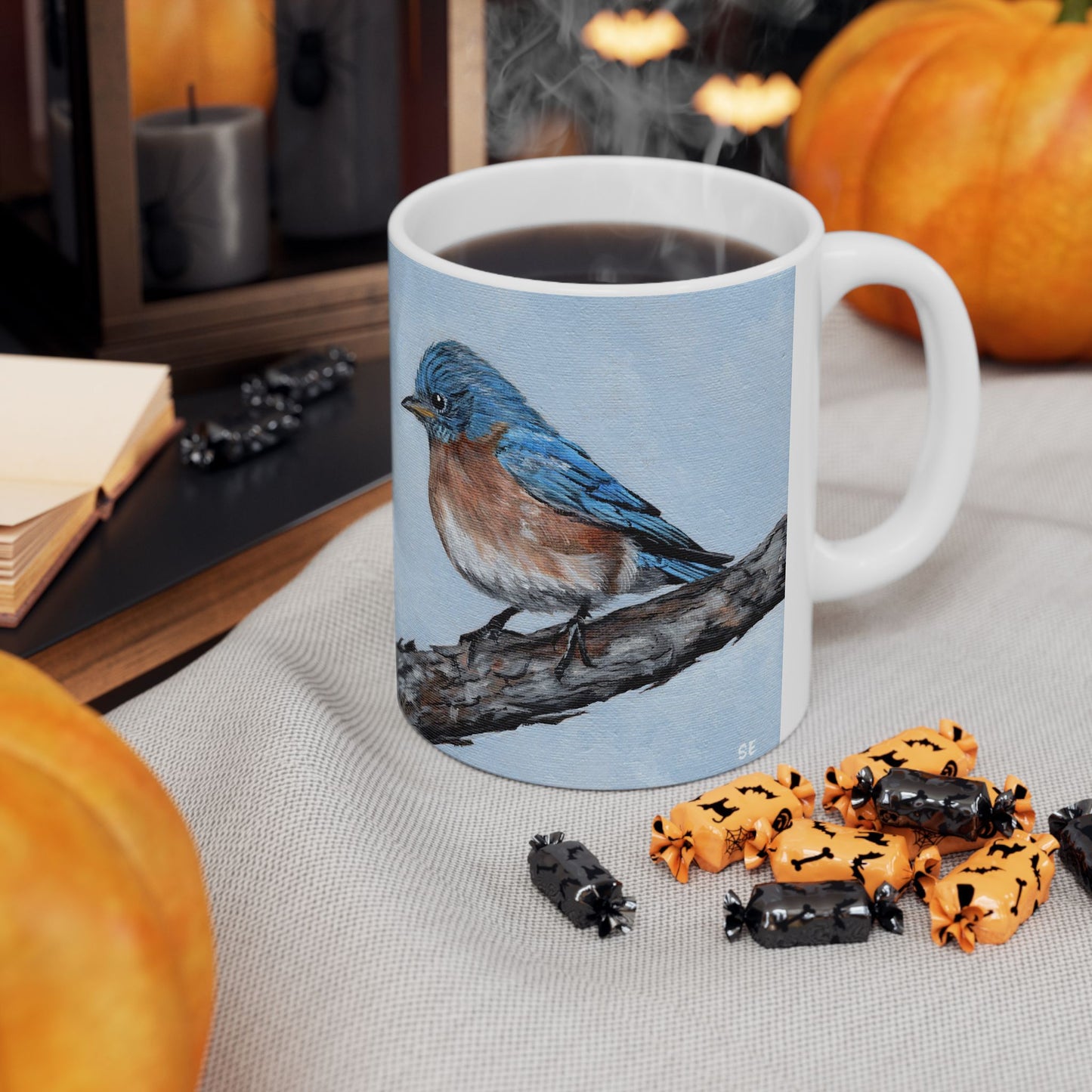 Bluebird Ceramic Mug — Hand-Painted Songbird Coffee Cup (11oz, 15oz)