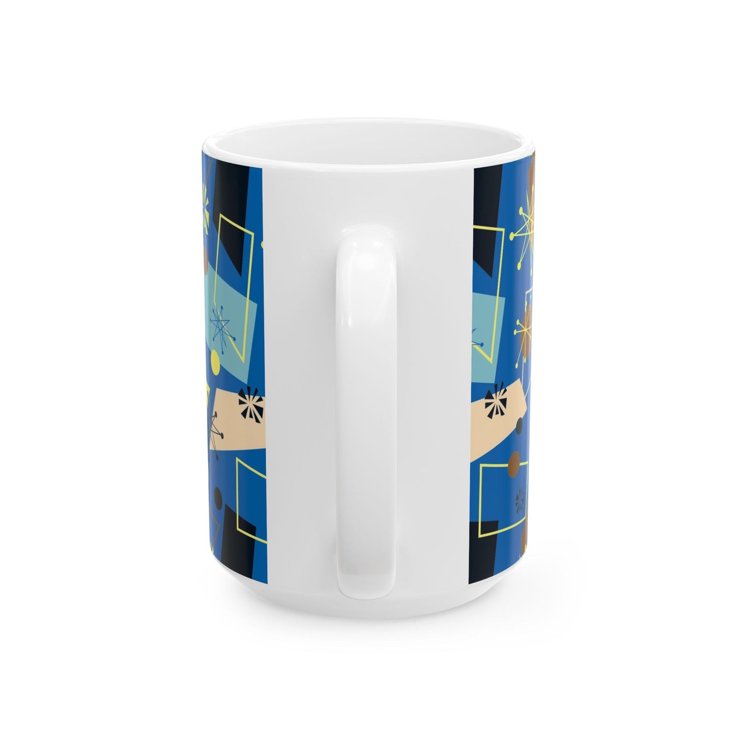 Retro Atomic Blue Ceramic Mug – Mid-Century Modern Geometric Coffee Cup (11oz/15oz)