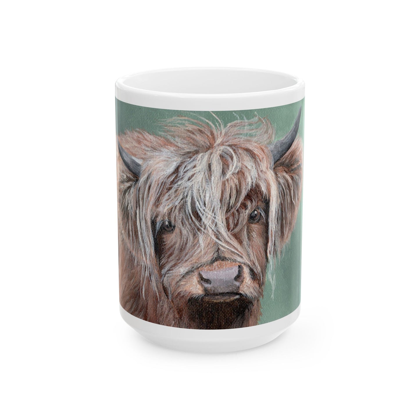 Highland Cow Ceramic Mug — Illustrated Scottish Cow Coffee Cup (11oz, 15oz)
