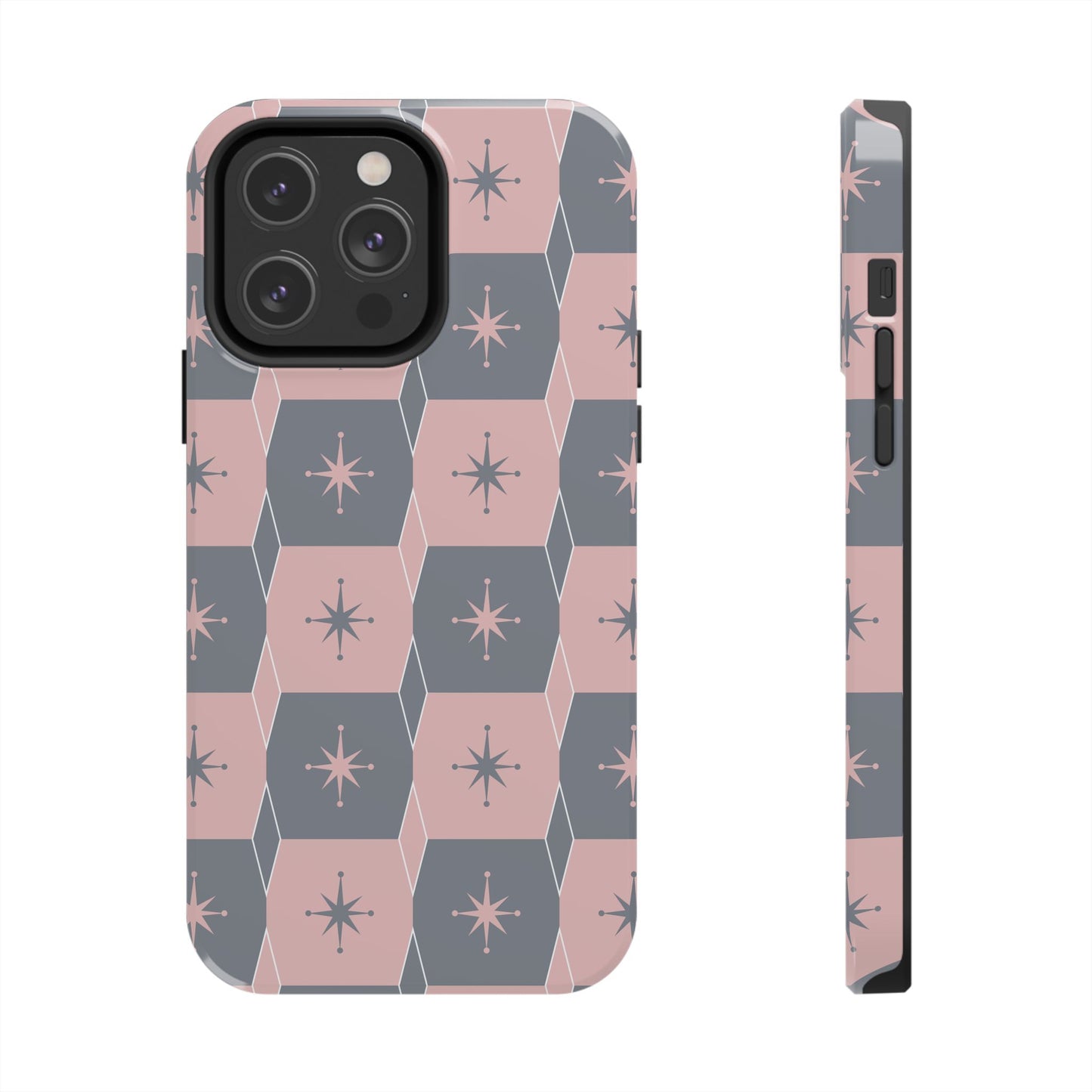 Square and Diamond Pattern in Pink and Gray Tough iPhone Cases