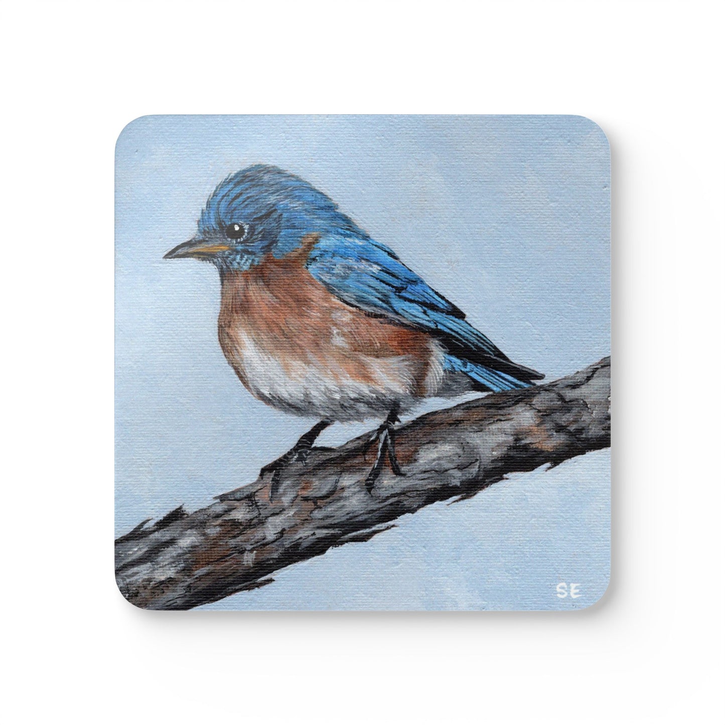 Bluebird Cork Coaster Set — Hand-Painted Bird Art Drink Coasters (4-Pack)