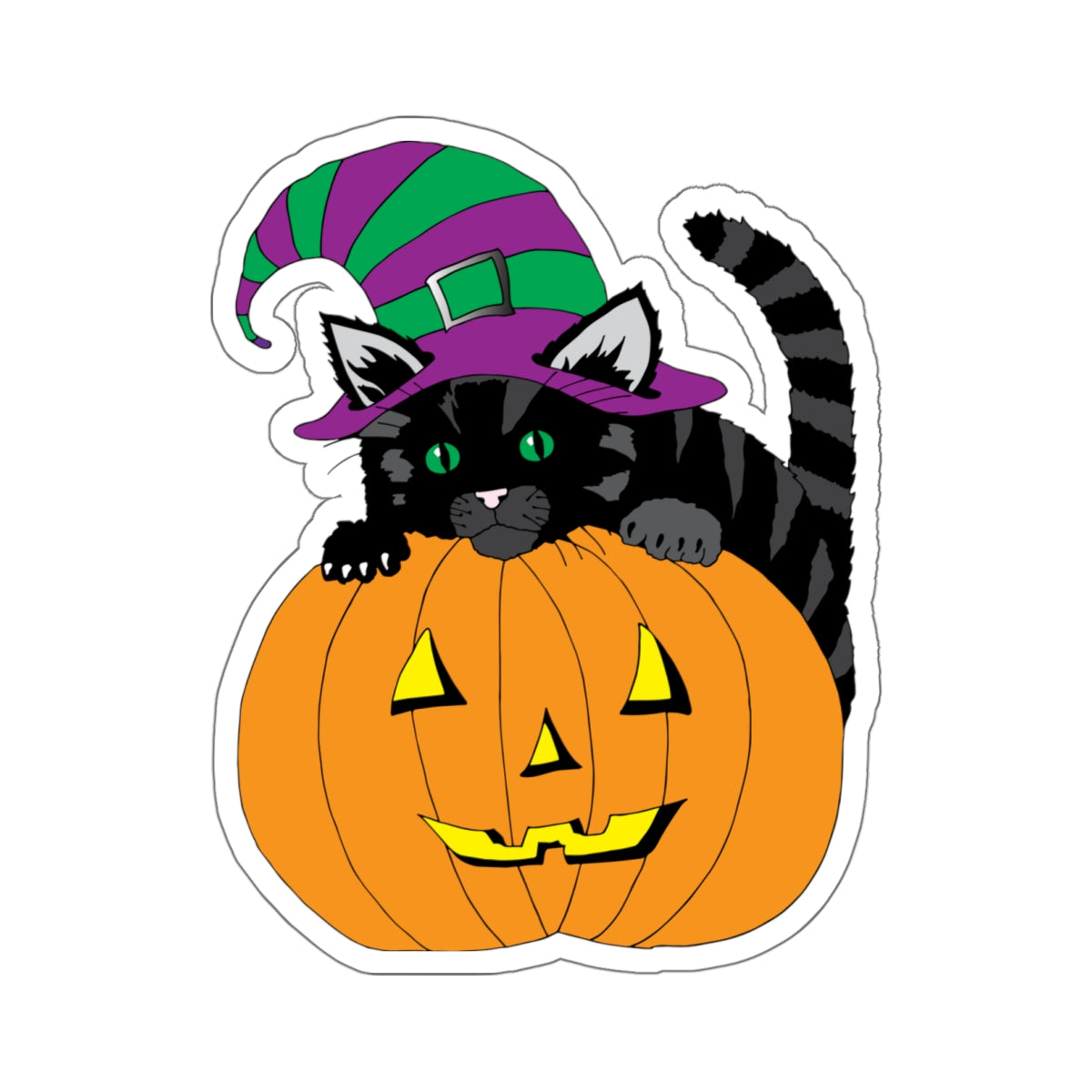 Kitten on Jack O' Lantern Kiss-Cut Stickers