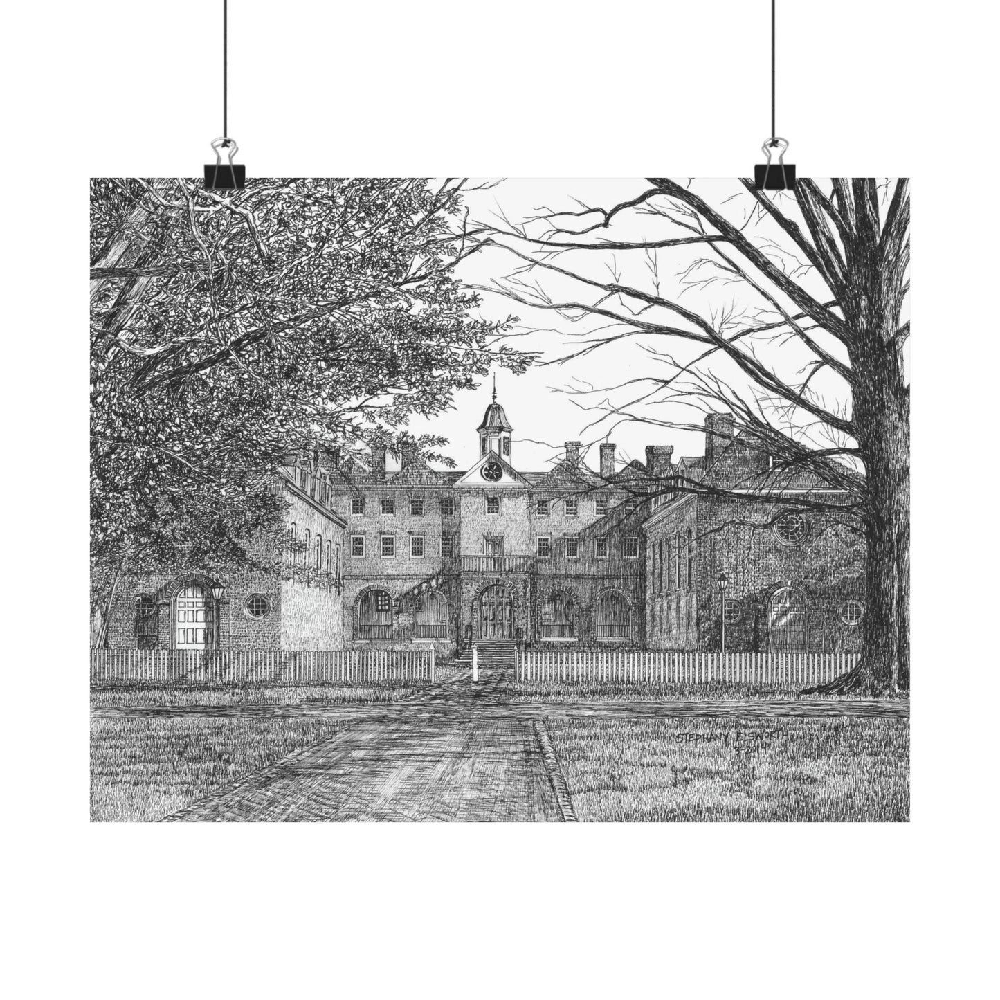 Wren Building, College of William and Mary Matte Poster — Pen and Ink Wall Art