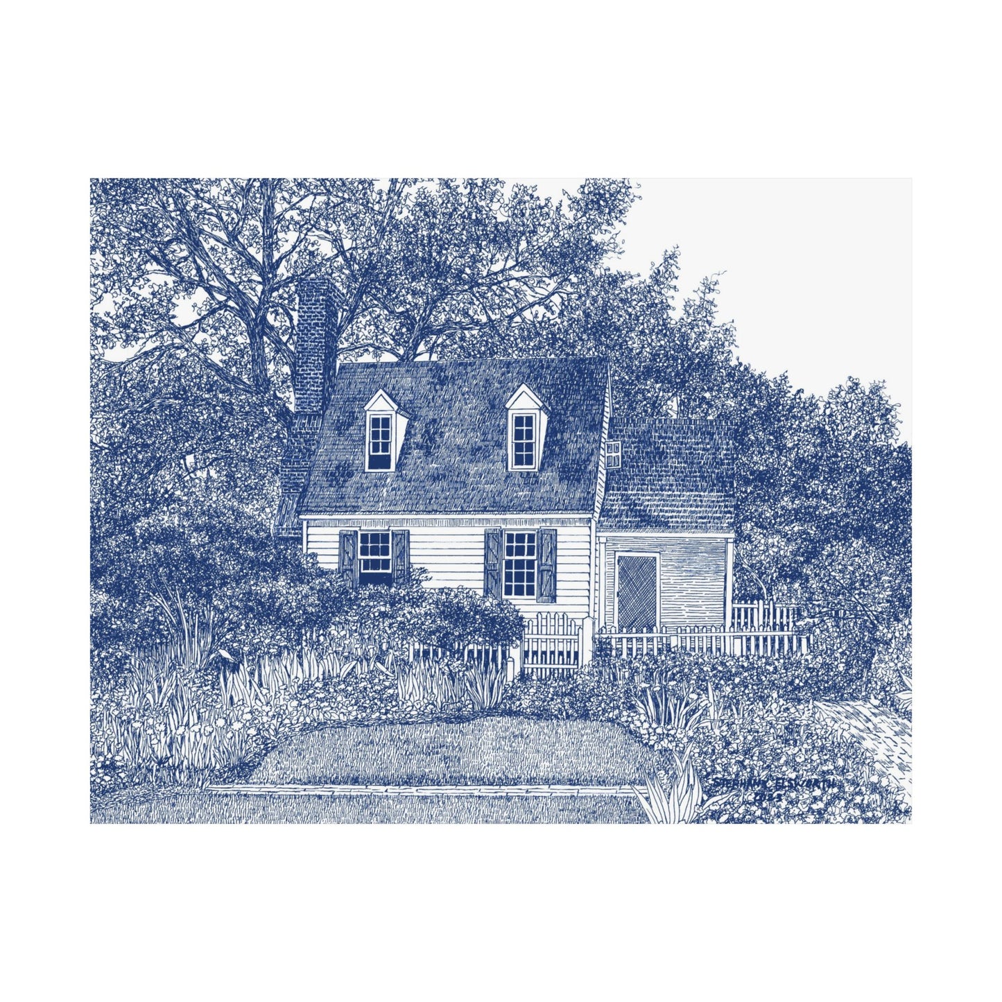 Colonial Williamsburg's Taliaferro Cole House Garden in Blue Matte Poster — Horizontal Wall Art