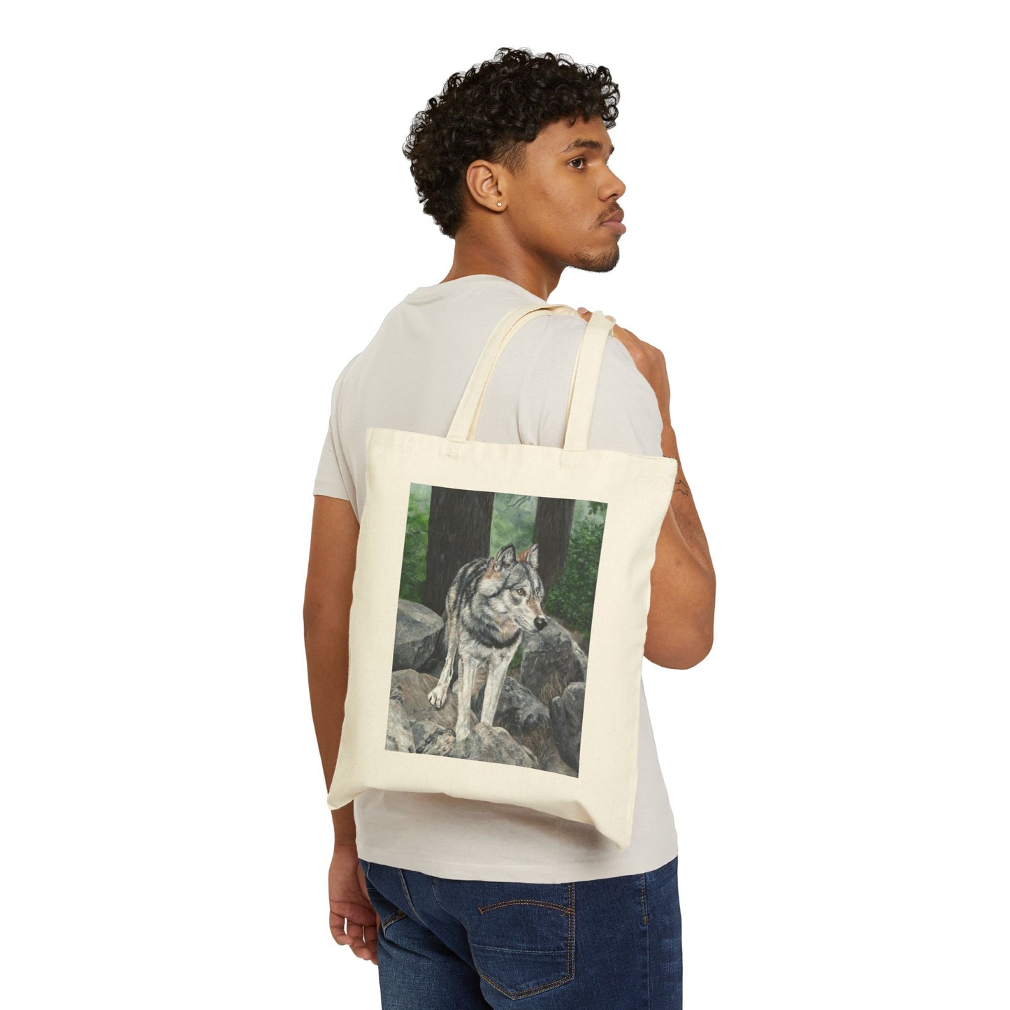 Wolf Illustration Cotton Tote Bag – Forest Wolf Art Tote for Nature Lovers