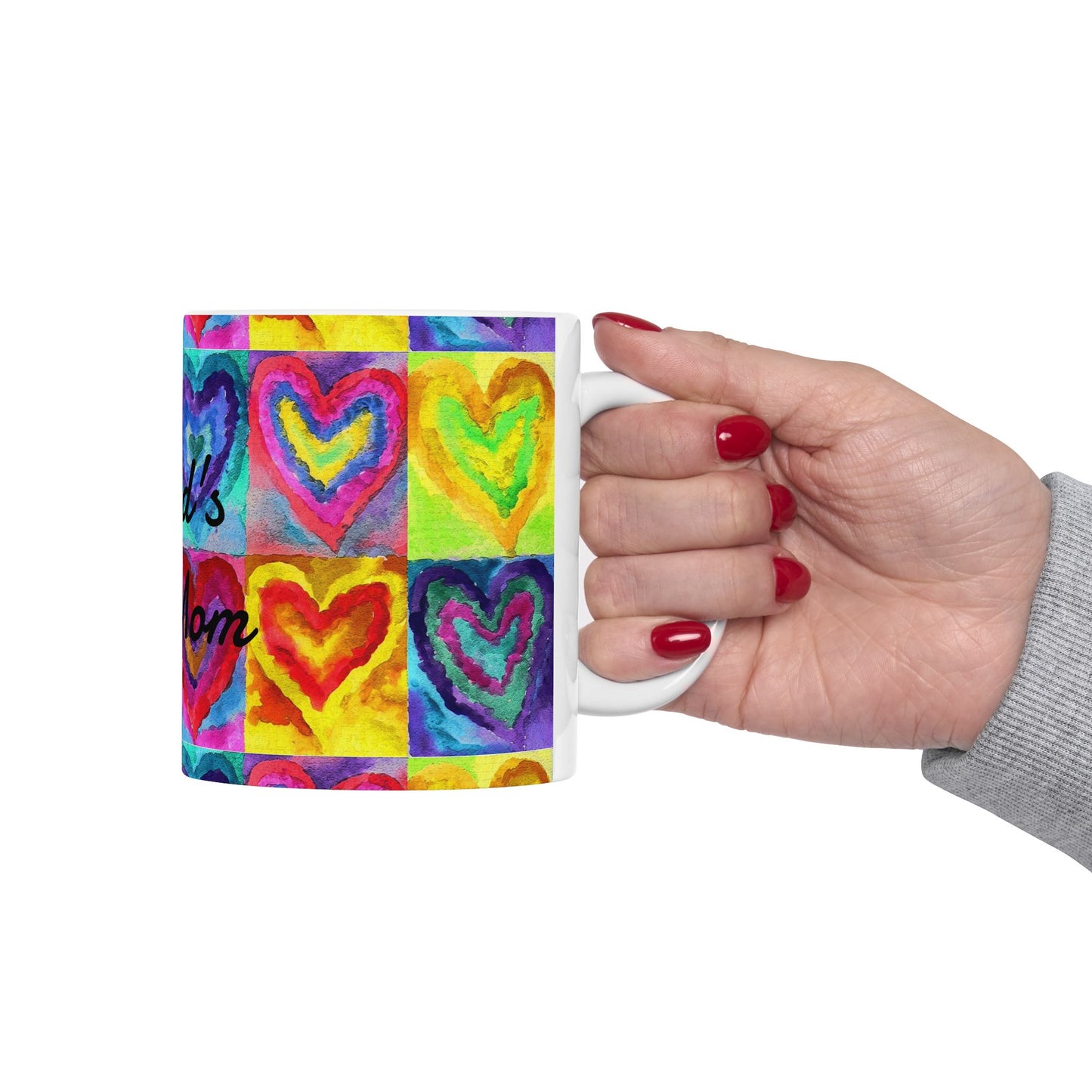 World's Best Mom Ceramic Mug — Colorful Watercolor Hearts, Mother's Day Gift (11oz & 15oz)