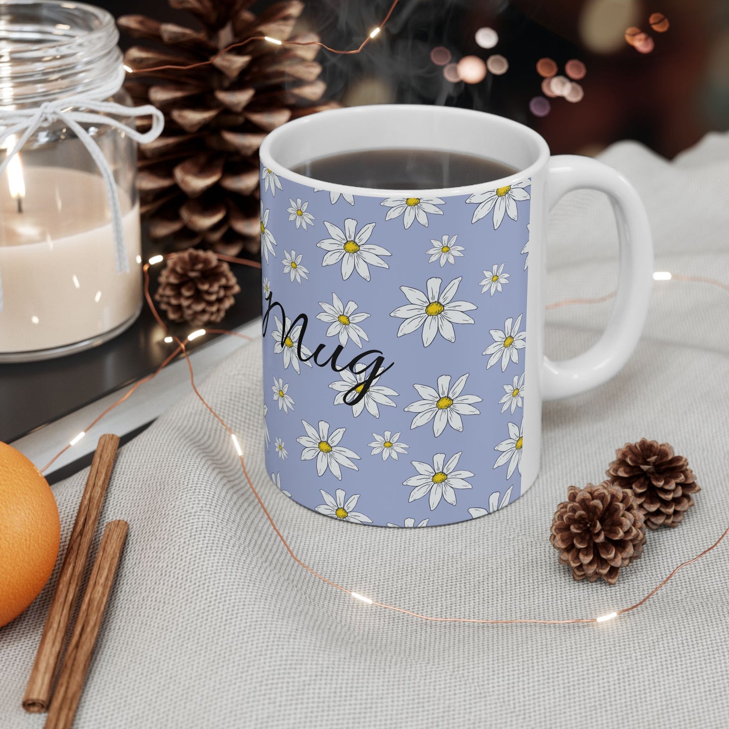 Daisy Pattern Ceramic Mug – Personalized Floral Coffee Cup (11oz & 15oz)
