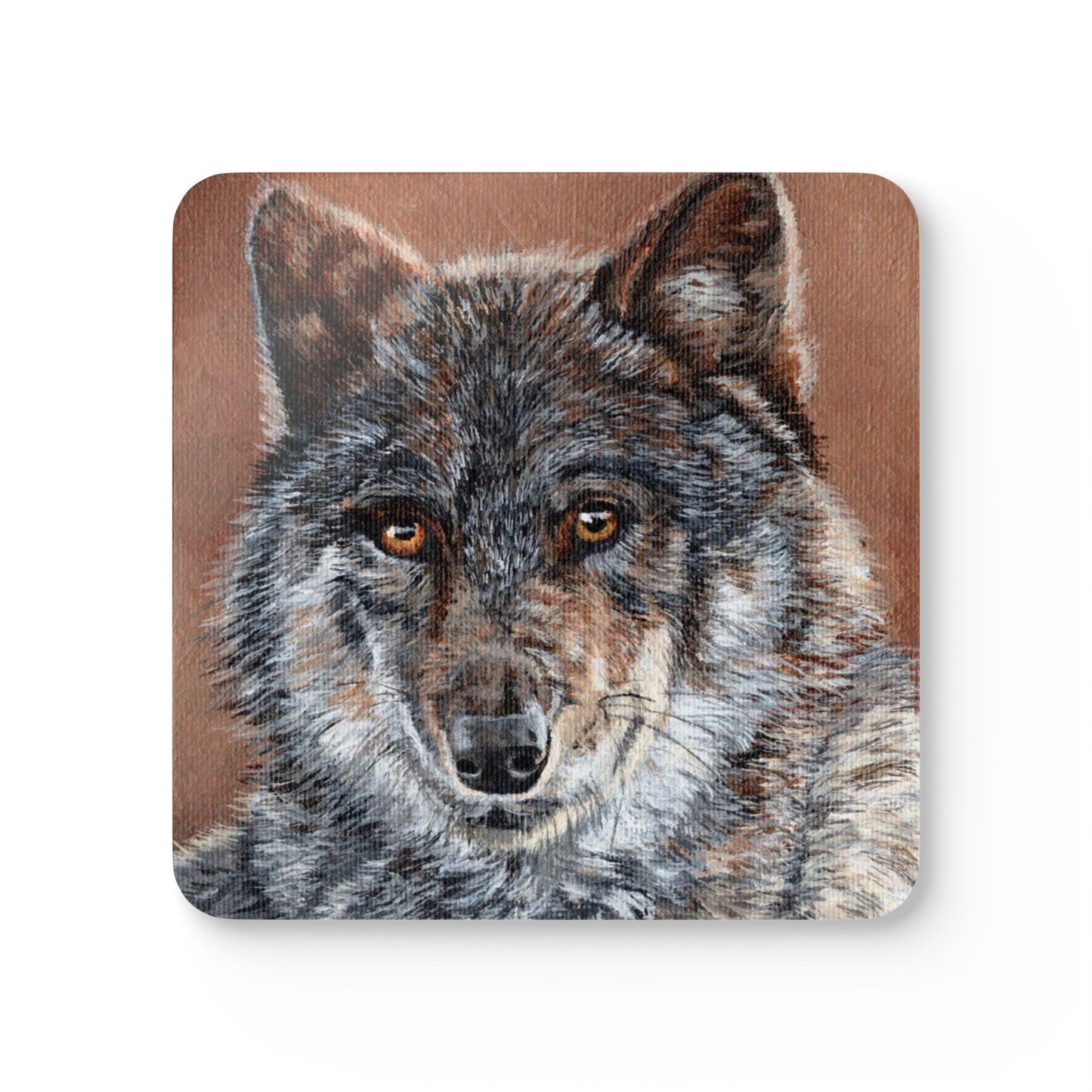 Wolf Portrait Cork Coaster Set — Rustic Wildlife Drink Coasters (4-Pack)