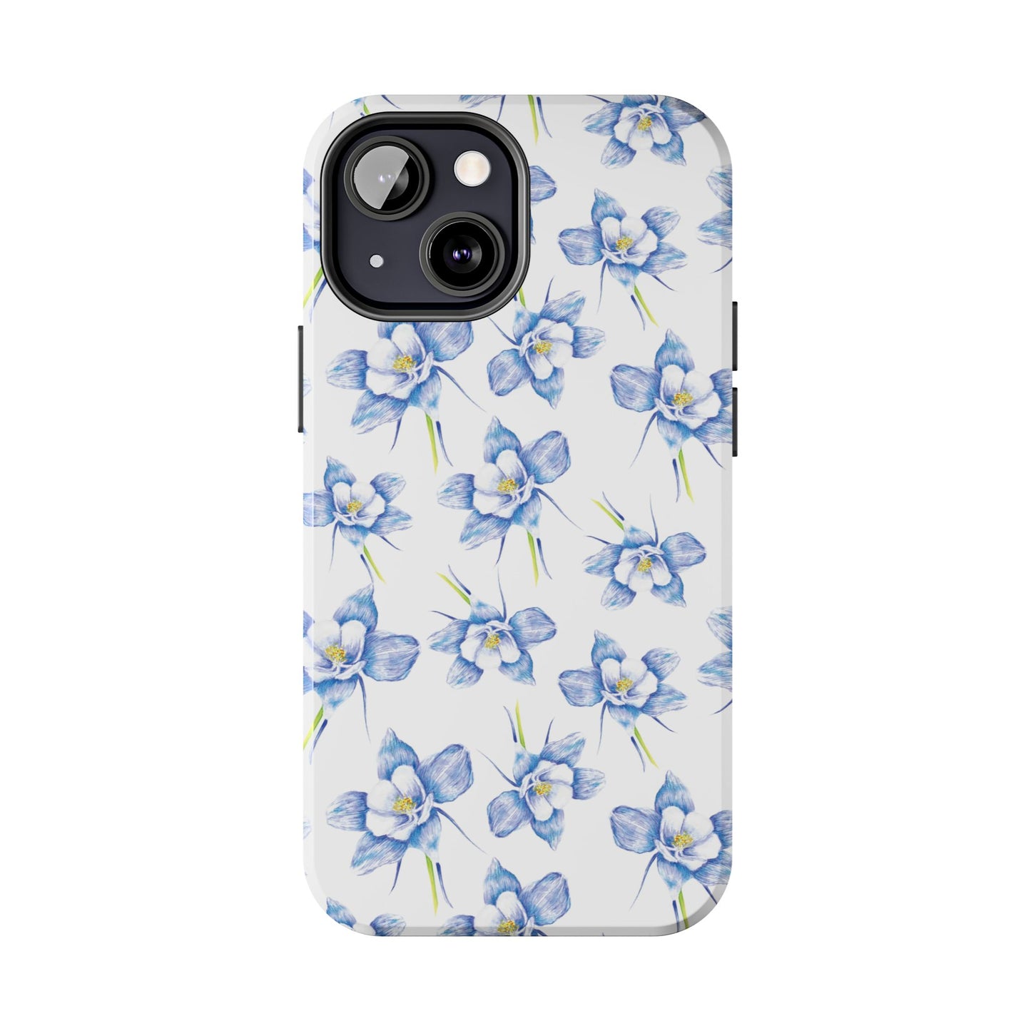 Blue Columbine Watercolor Flower Pattern Tough iPhone Cases