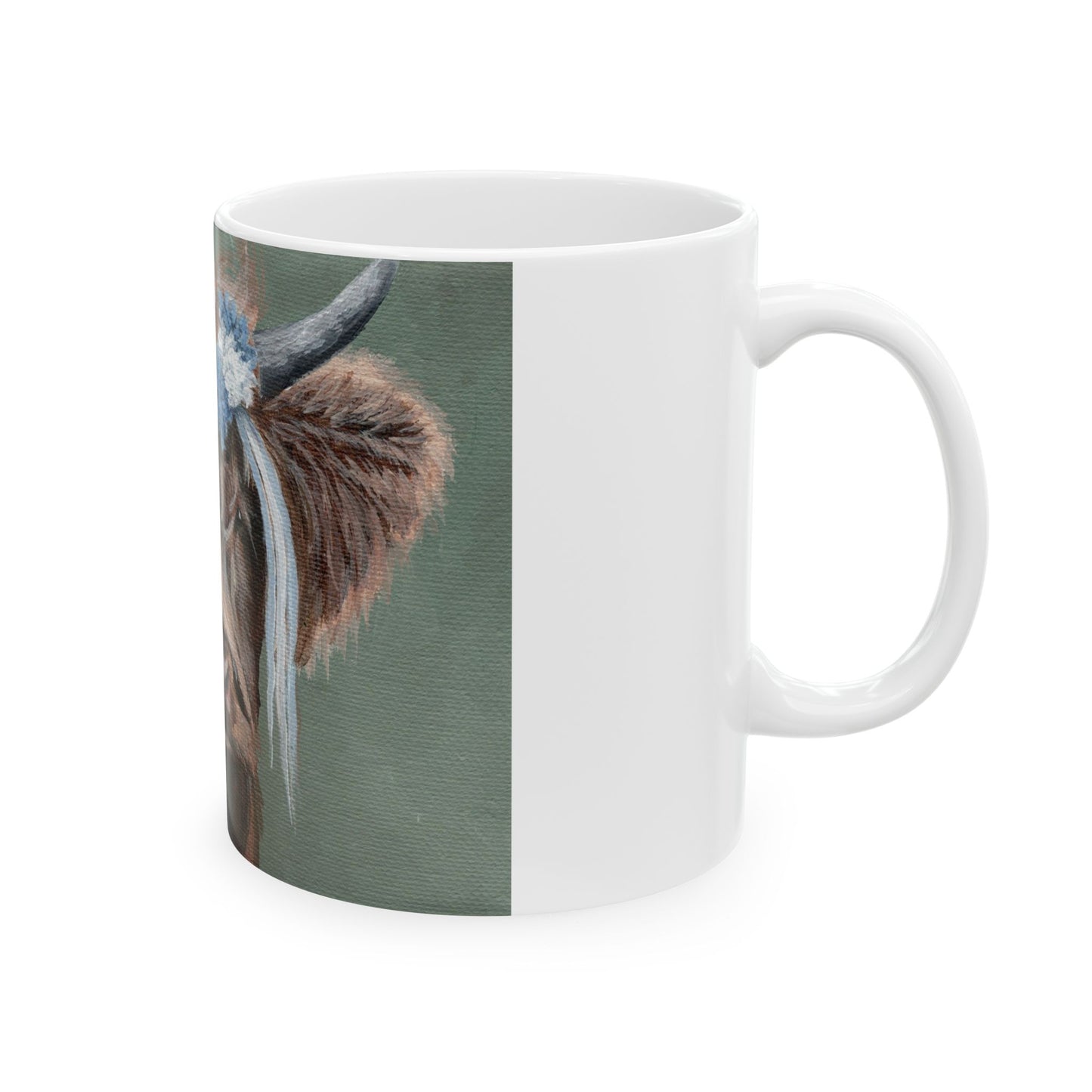 Highland Cow Floral Crown Ceramic Mug — Cute Scottish Cattle Coffee Cup (11oz/15oz)