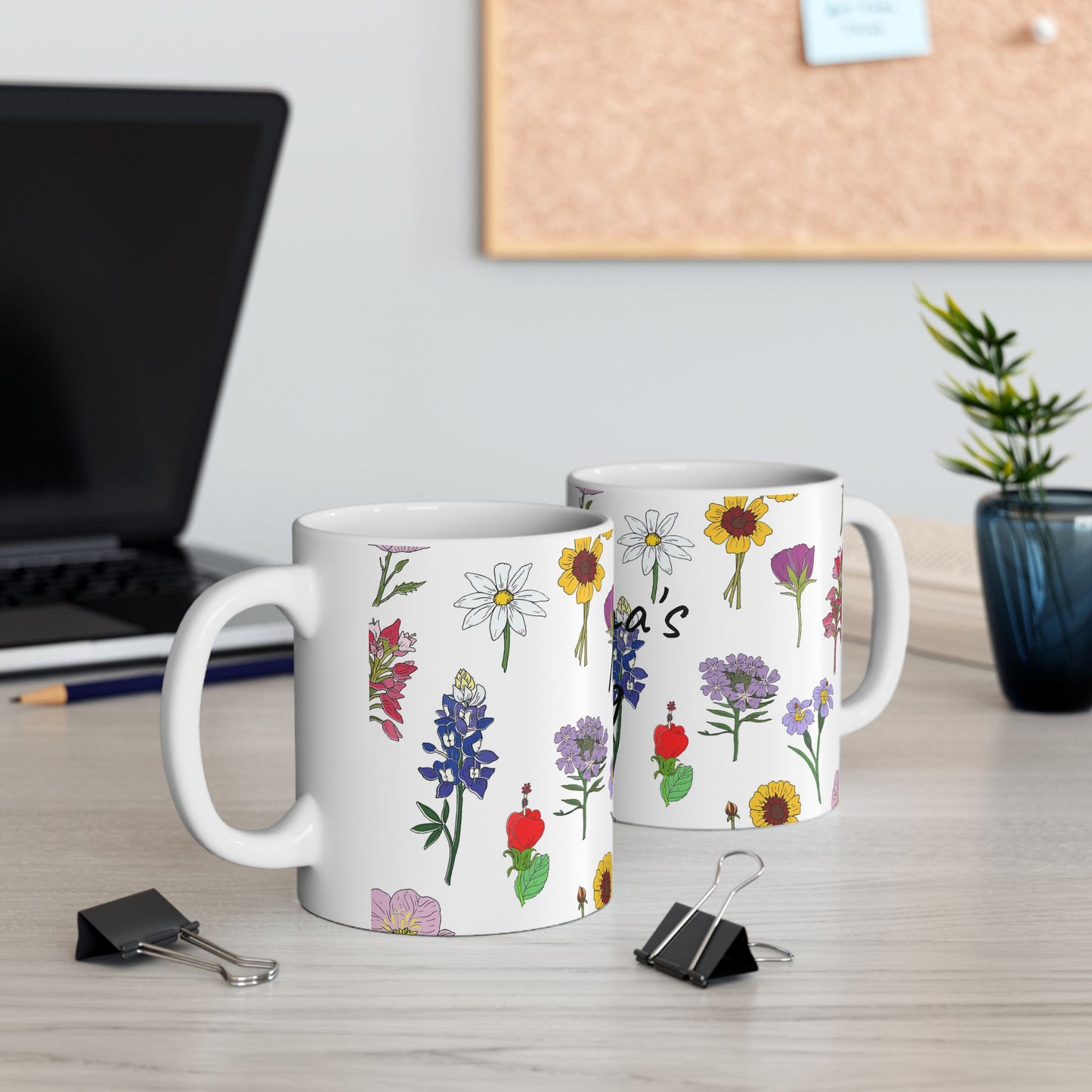 Personalized Texas Wildflower Mug - Floral Ceramic Coffee Tea Cup (11oz & 15oz)