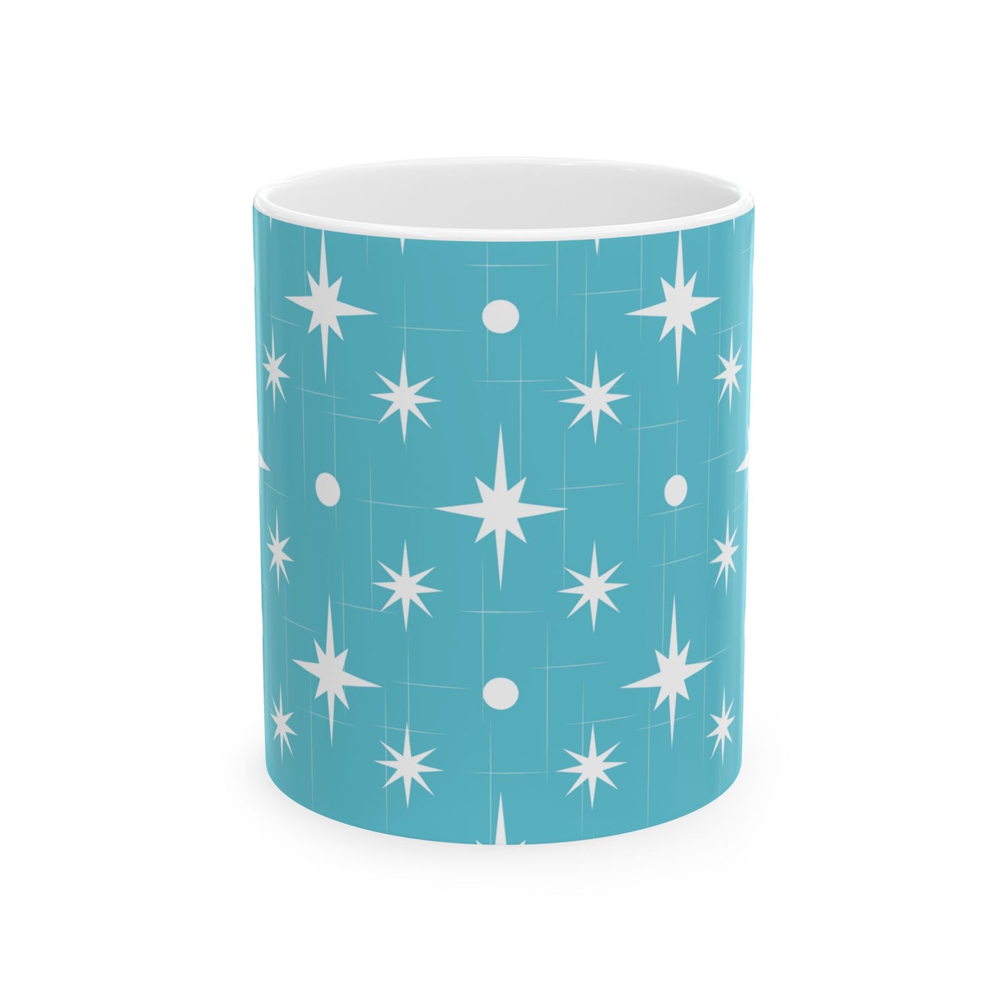 Starburst Pattern Ceramic Mug — Retro Turquoise Mid-Century Modern Coffee Cup (11oz, 15oz)